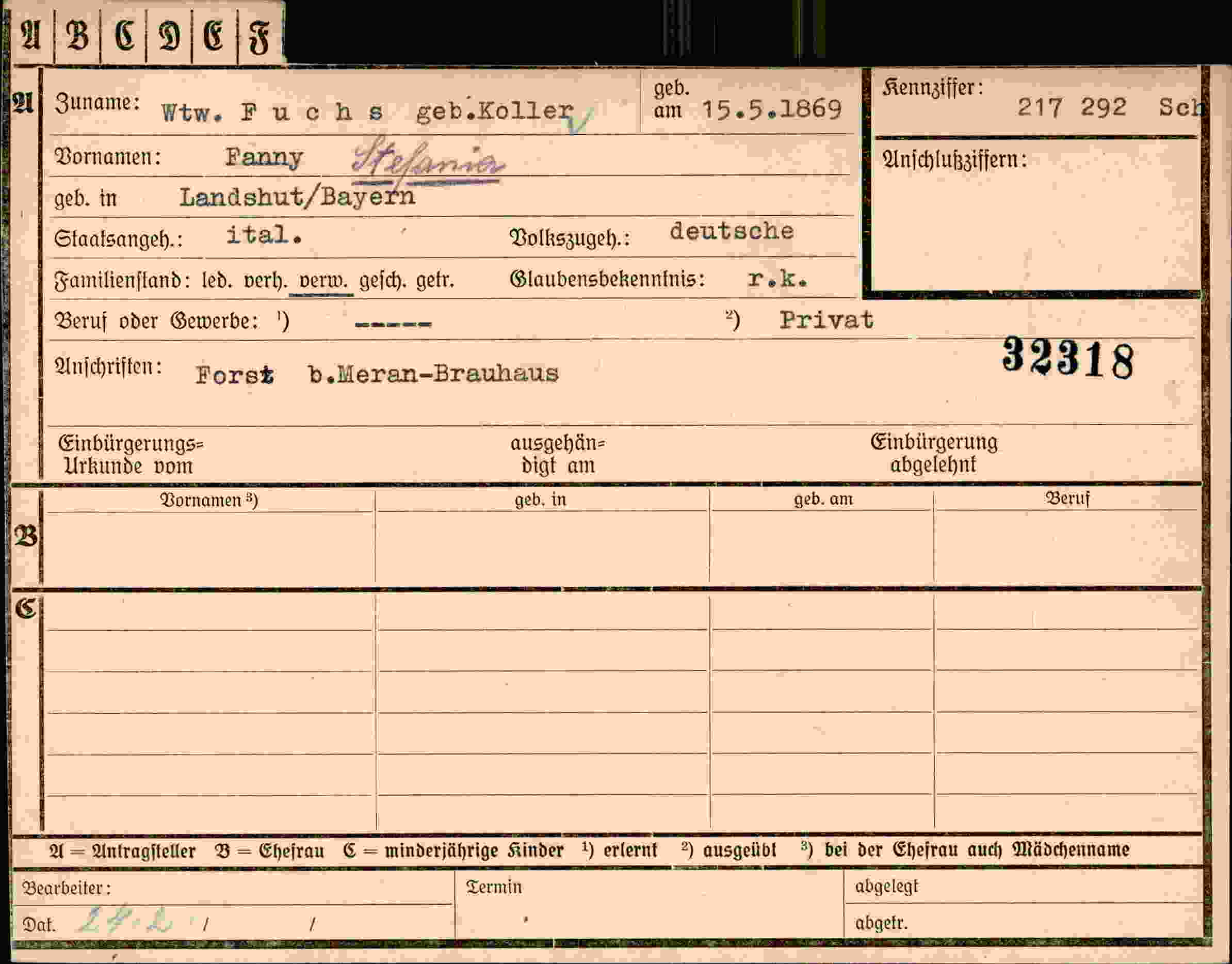 Dokument für Fanny Stefania Fuchs