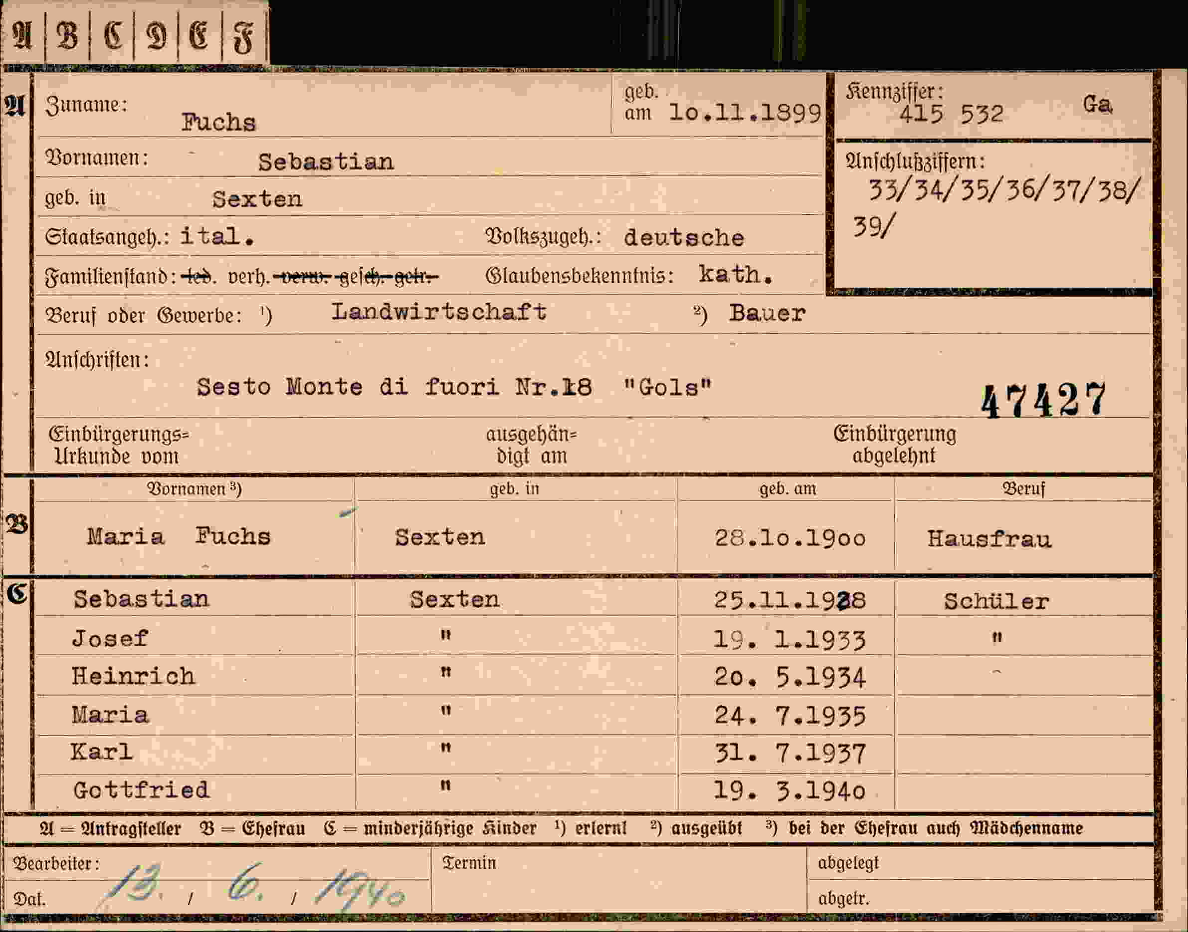 Vorderseite des Dokuments