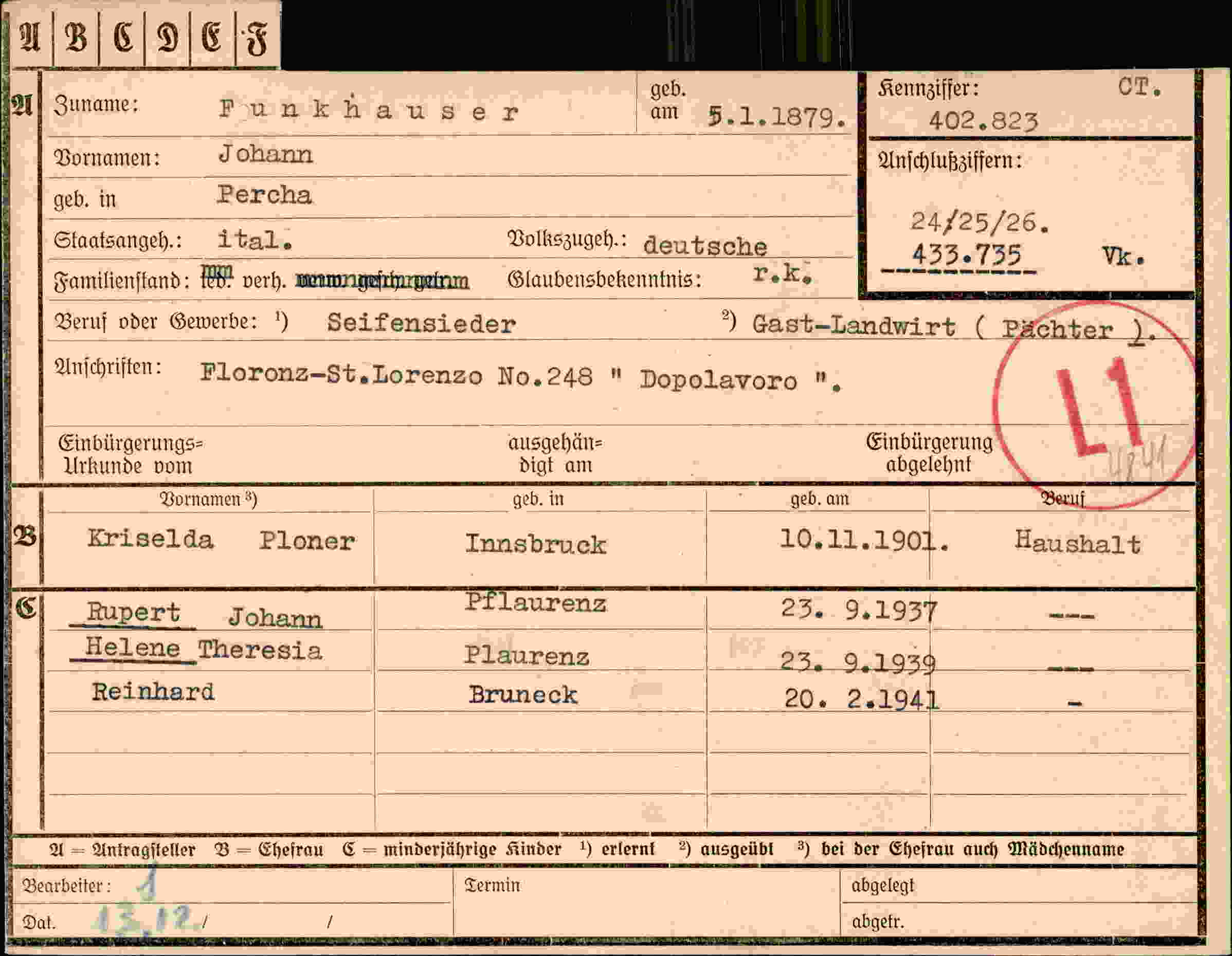Dokument für Johann Funkhauser