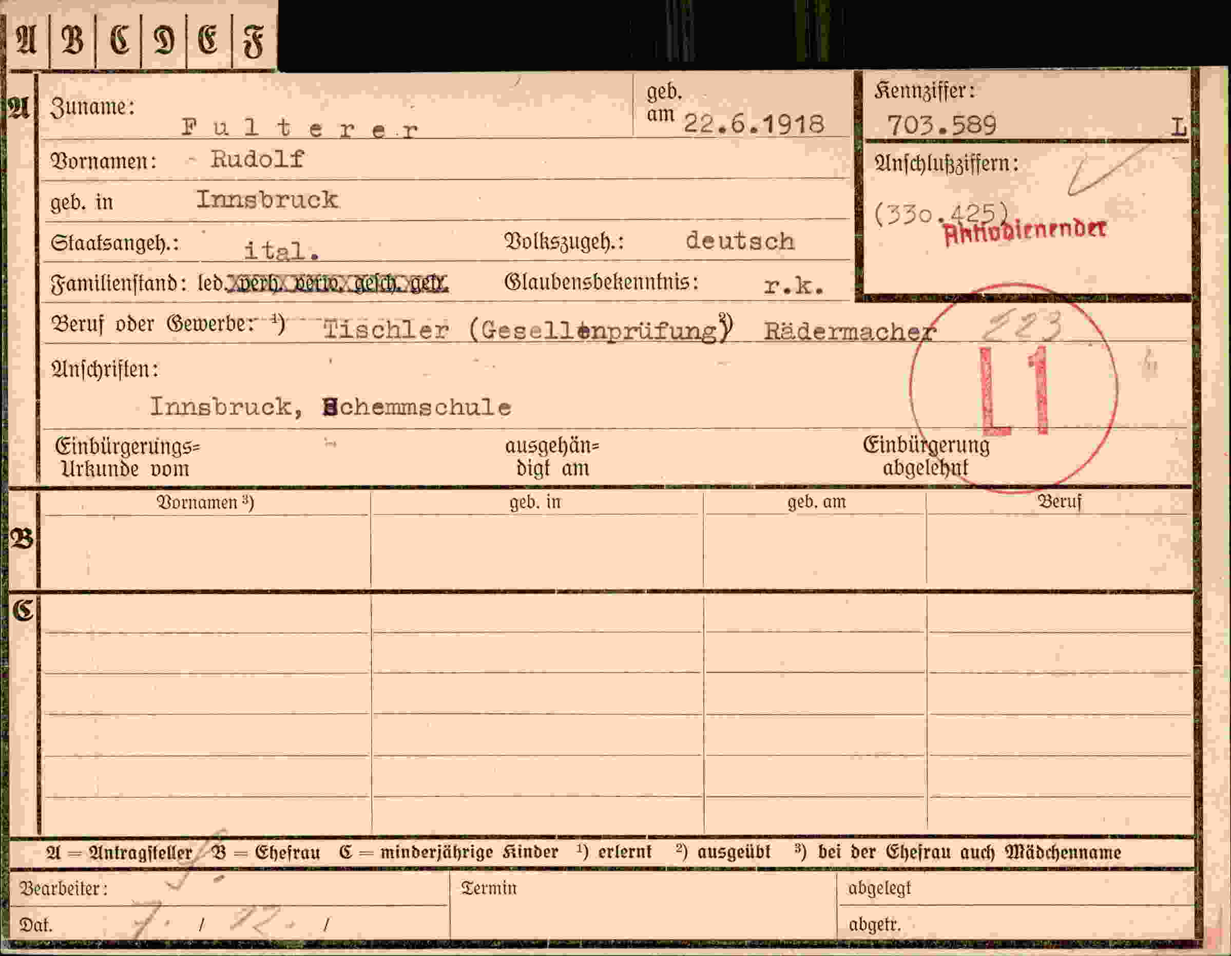 Vorderseite des Dokuments
