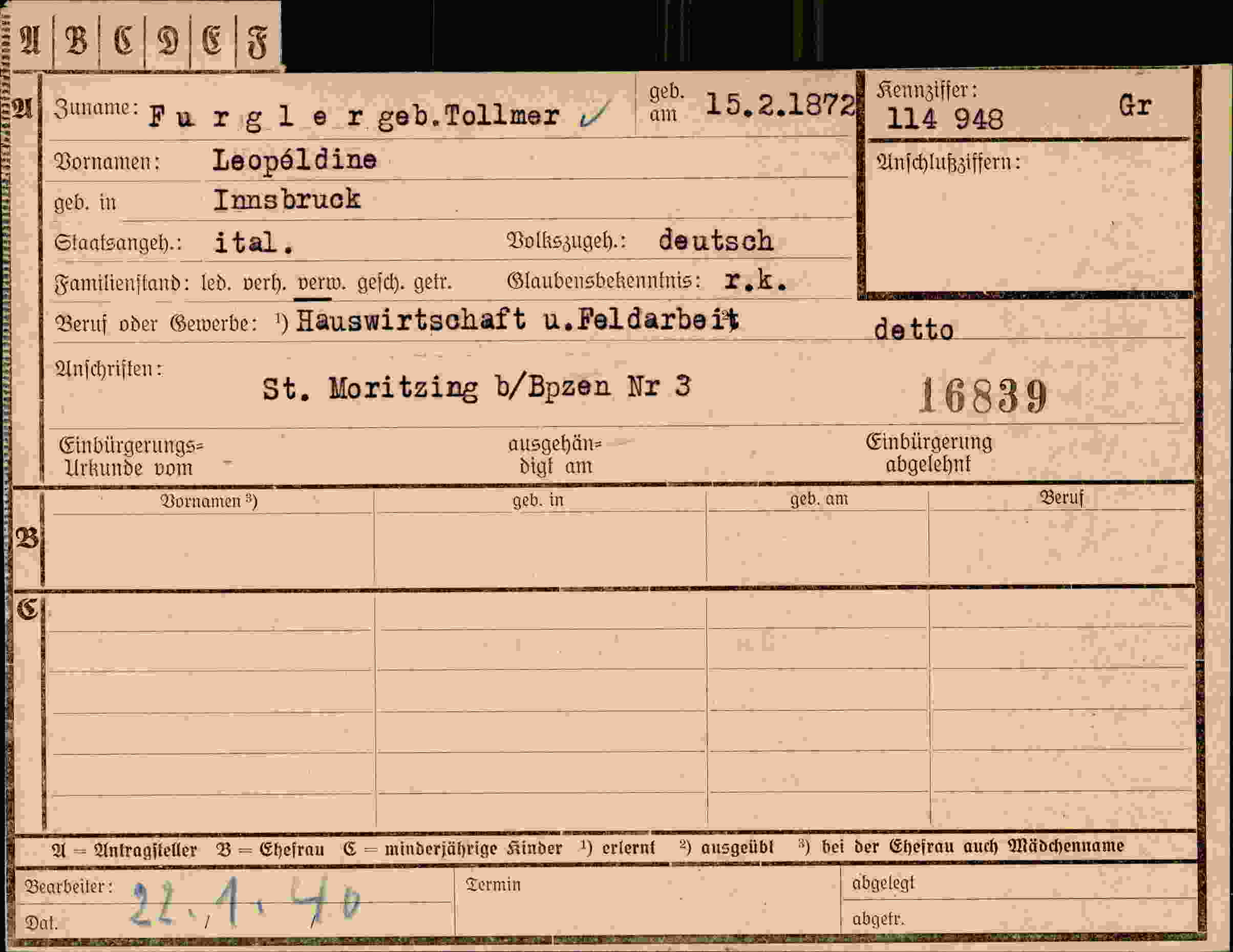 Vorderseite des Dokuments