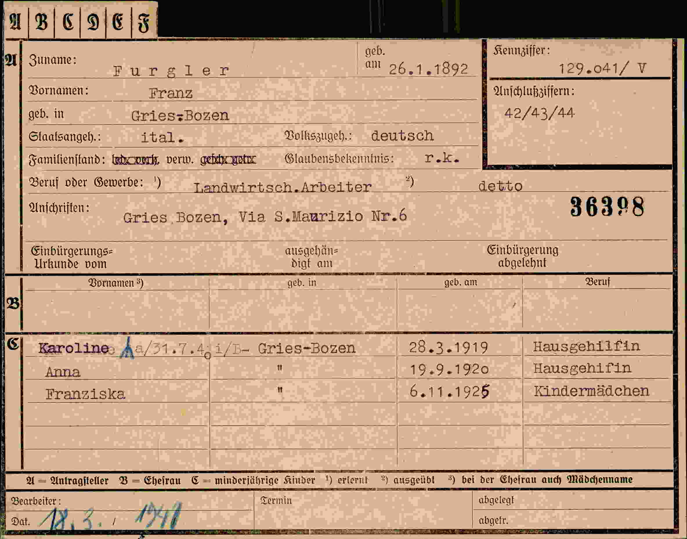 Vorderseite des Dokuments