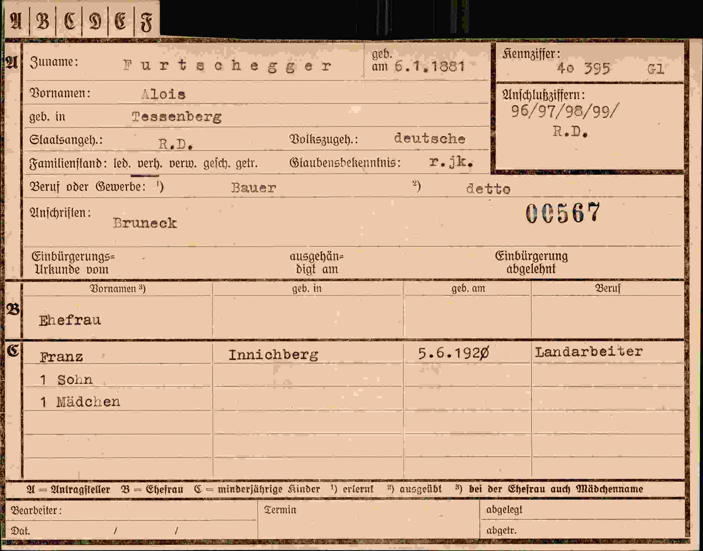 Dokument für Alois Furtschegger