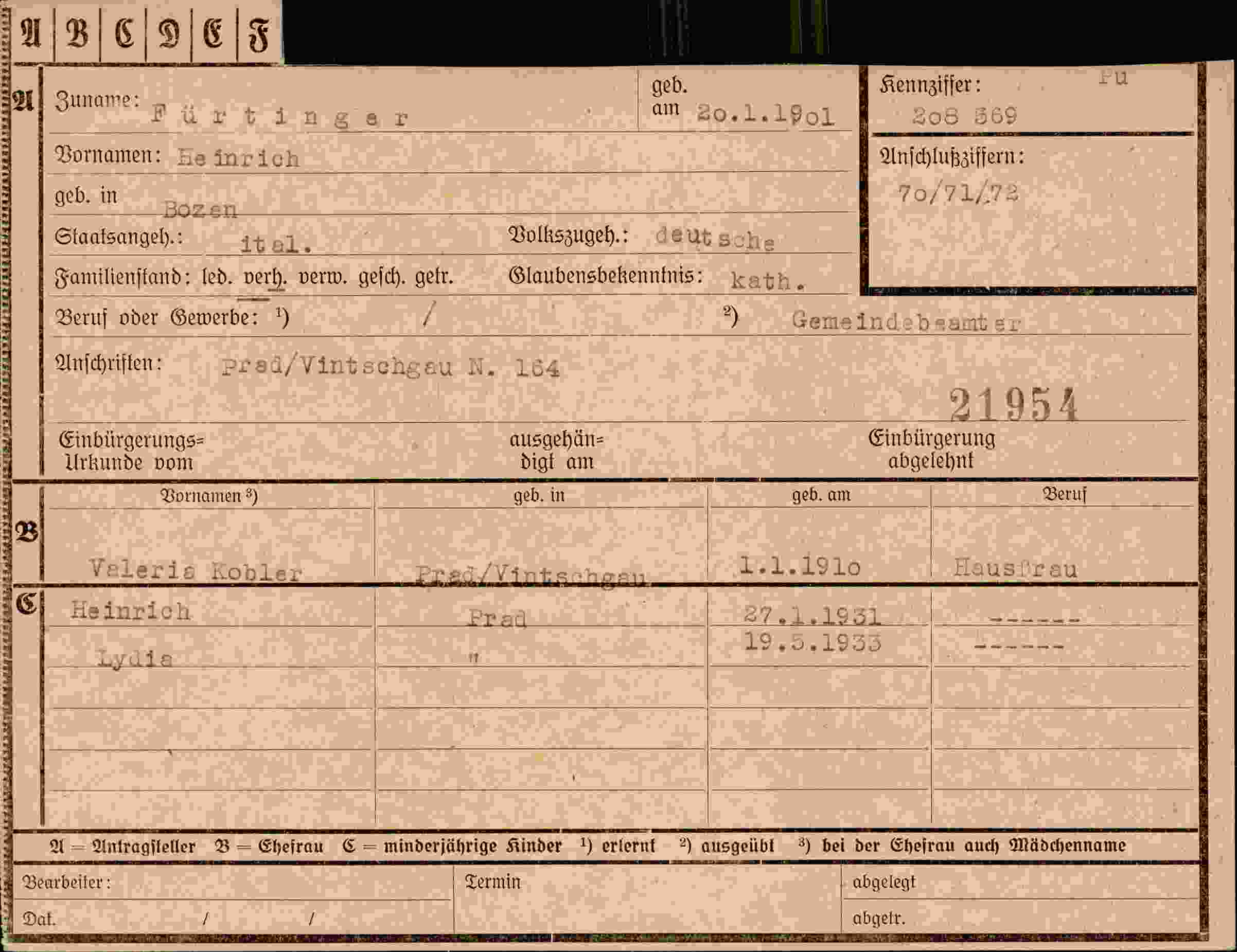 Dokument für Heinrich Fürtinger