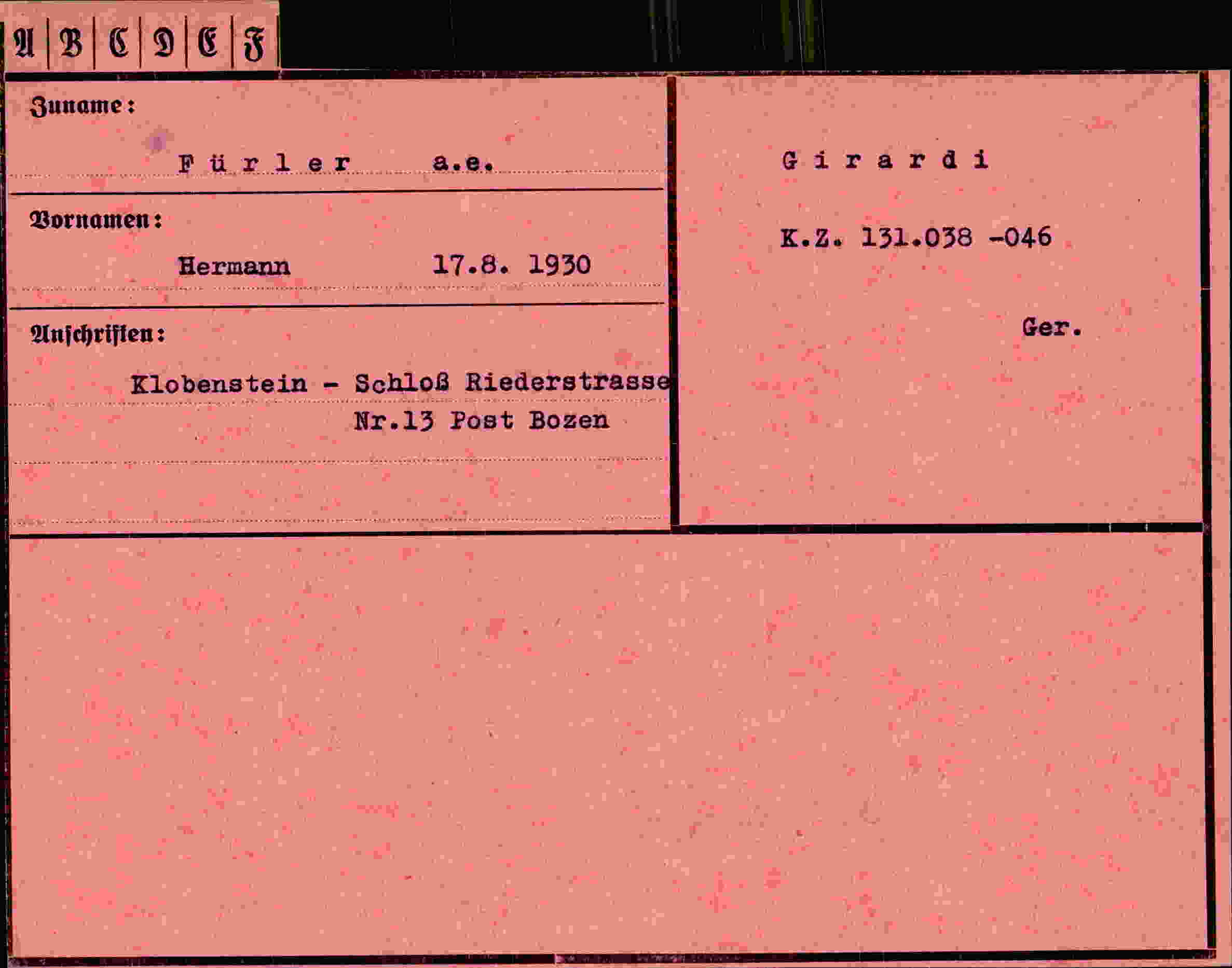 Vorderseite des Dokuments