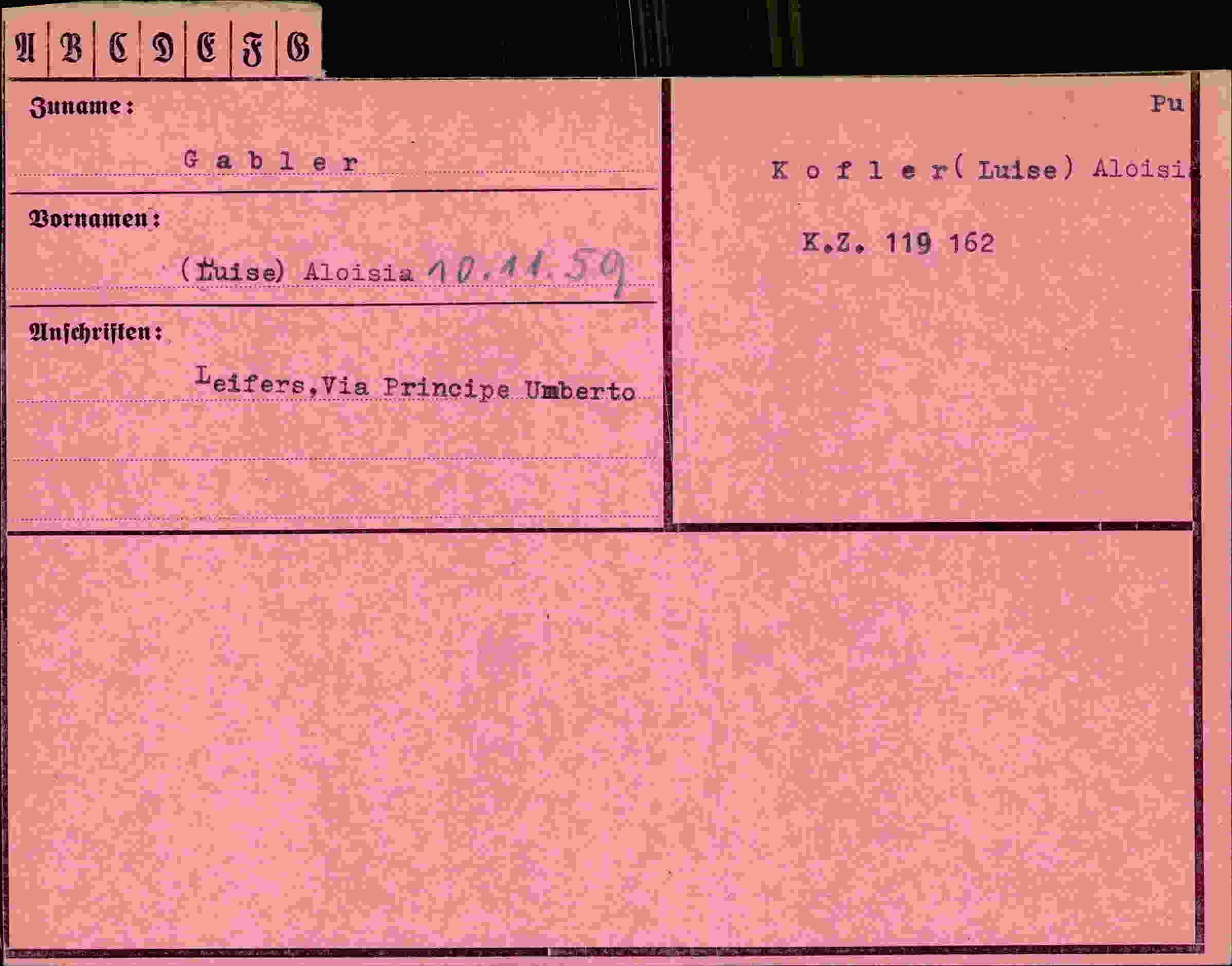 Dokument für Luise Aloisia Gabler