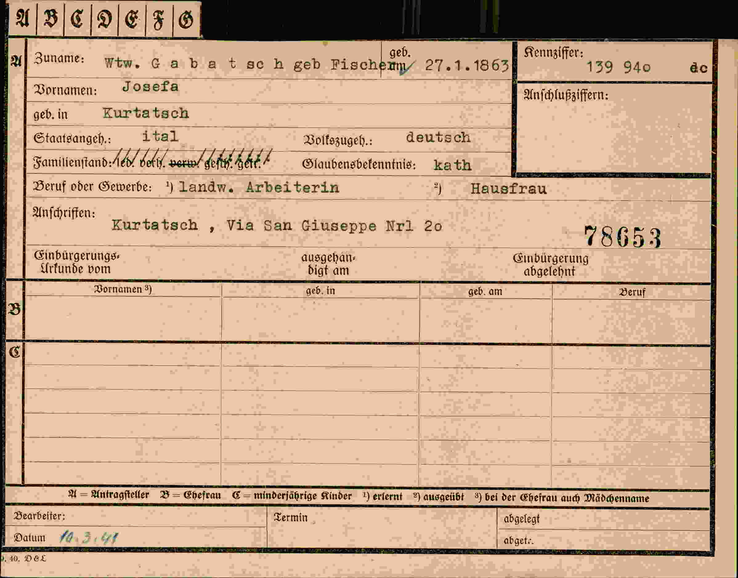Dokument für Josefa Gabatsch