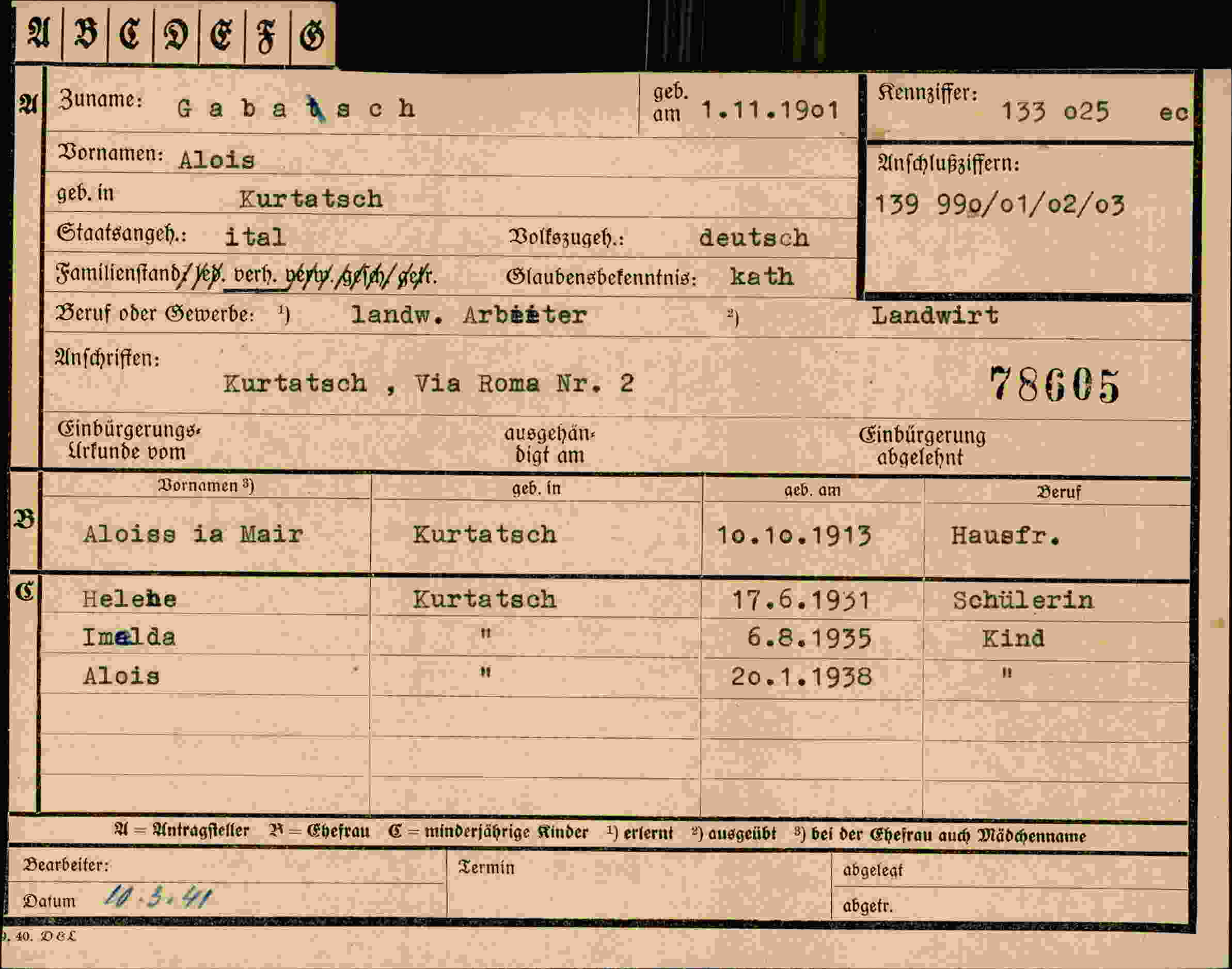 Dokument für Alois Gabatsch