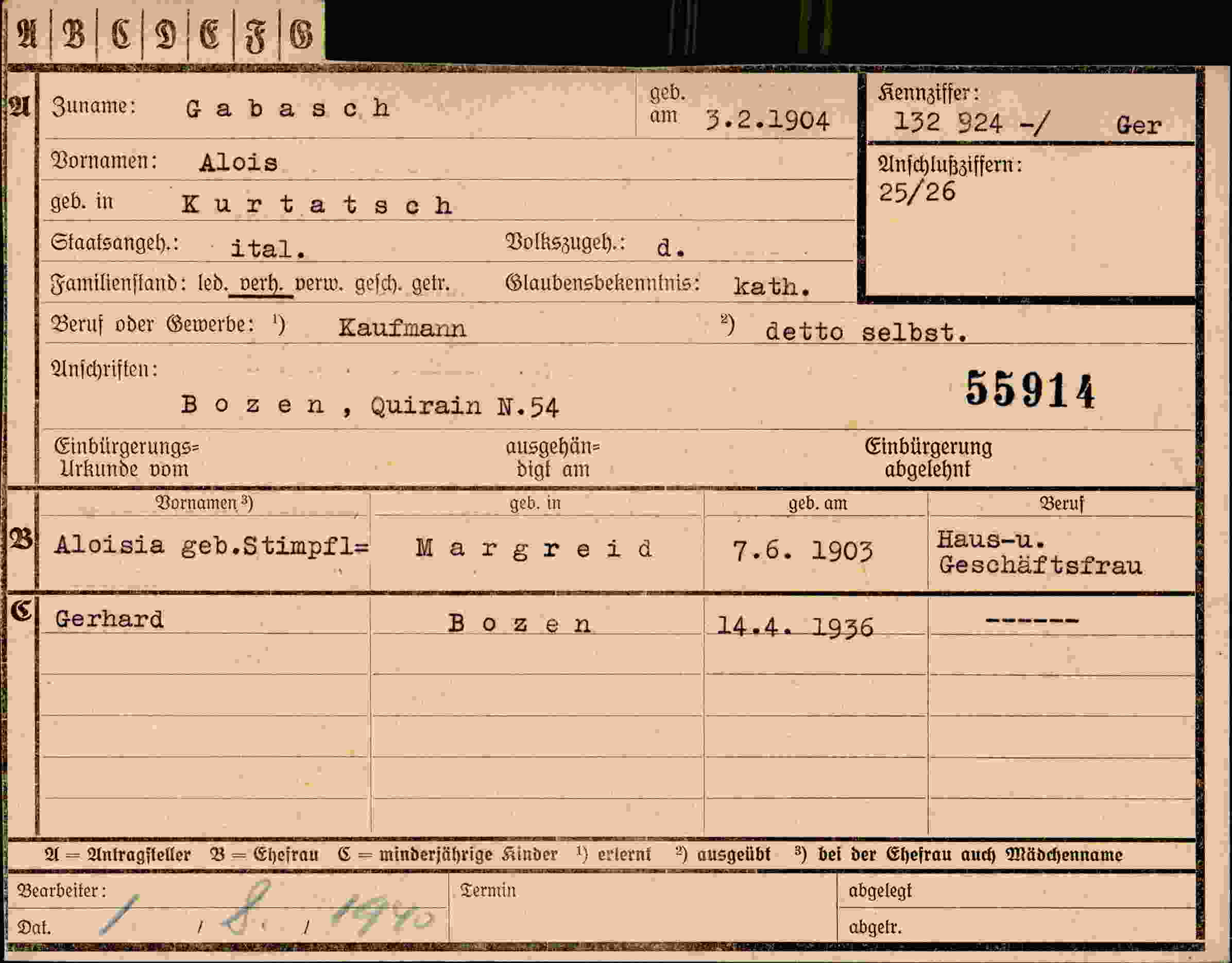 Dokument für Alois Gabasch
