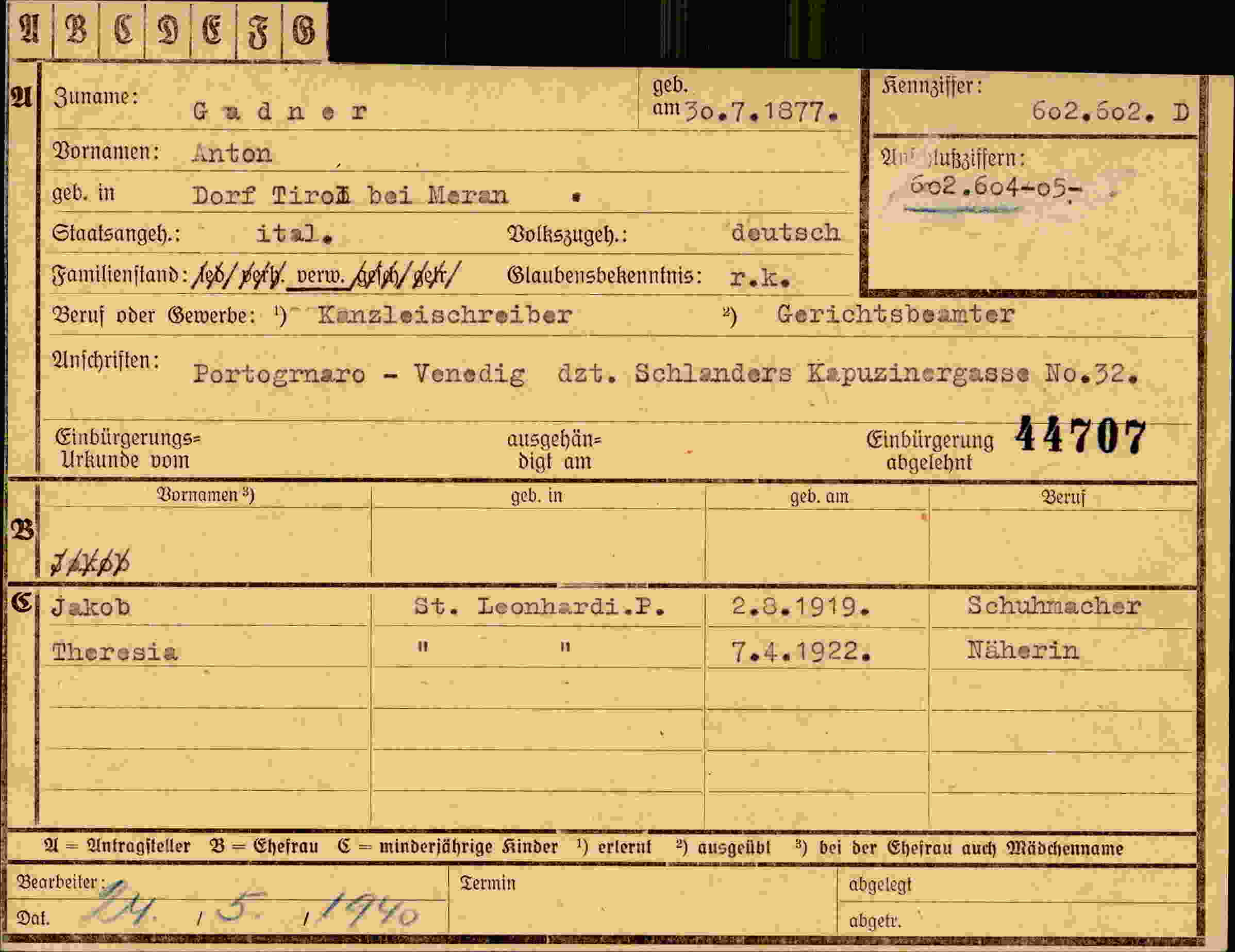 Dokument für Anton Gadner