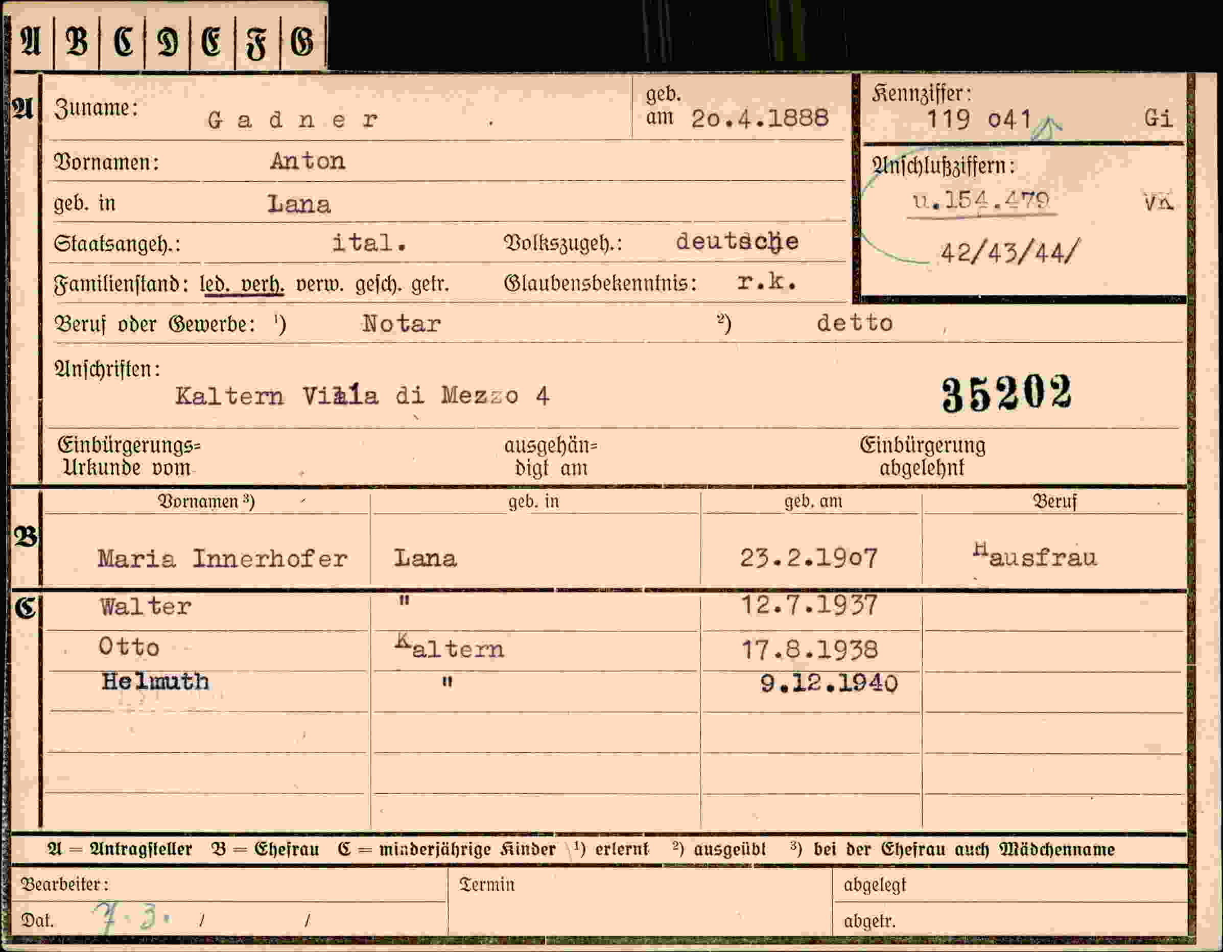 Dokument für Anton Gadner