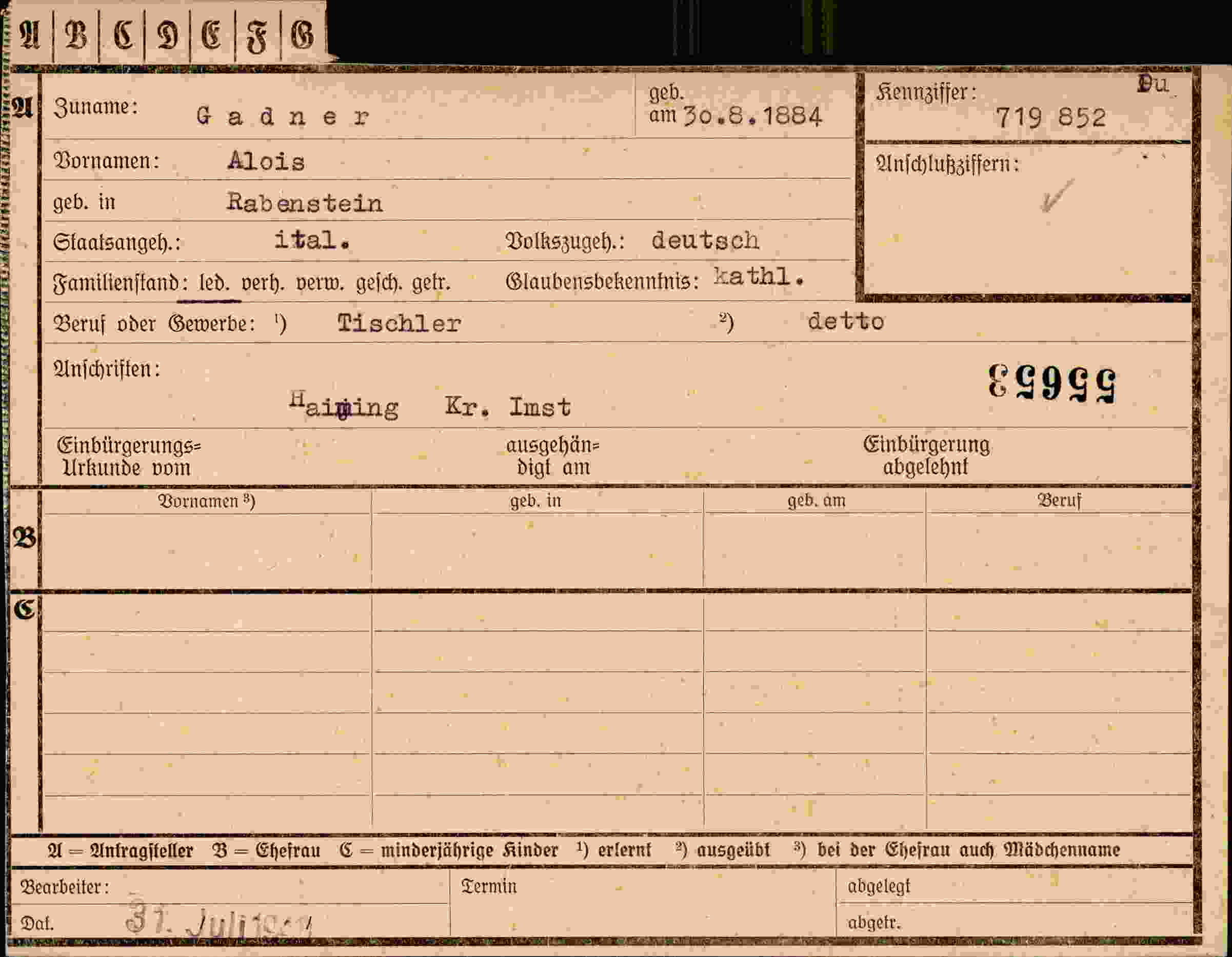 Dokument für Alois Gadner
