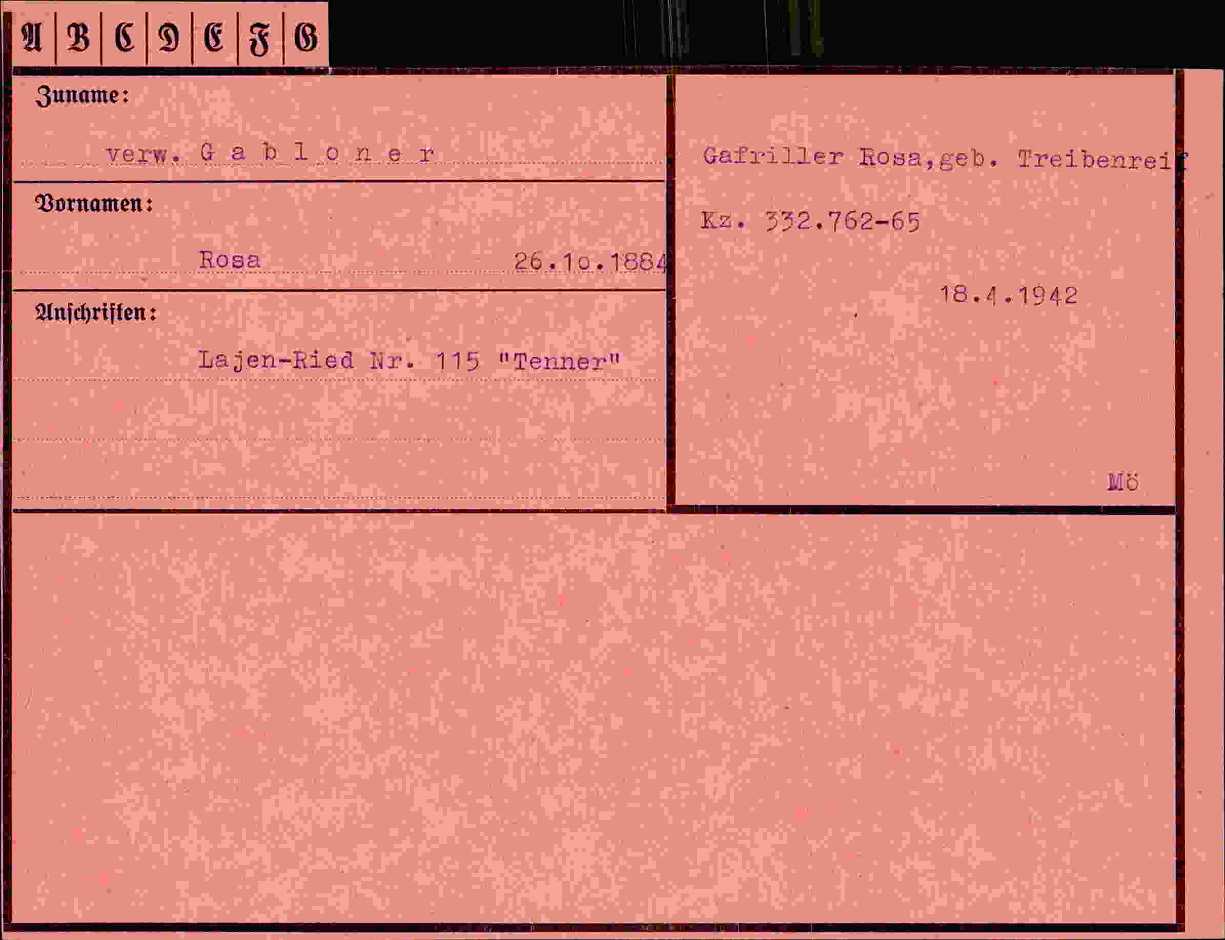 Dokument für Rosa Gabloner