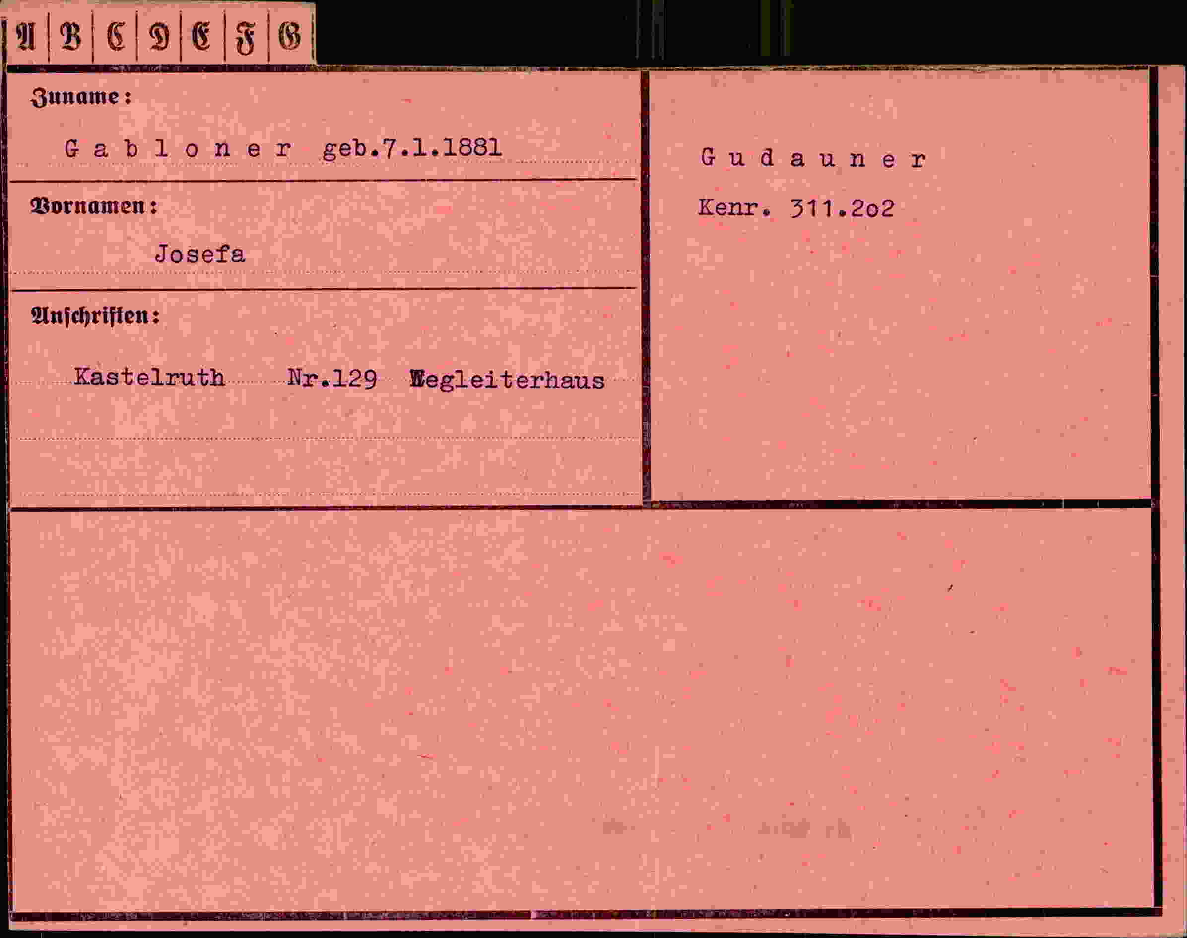 Dokument für Josefa Gabloner