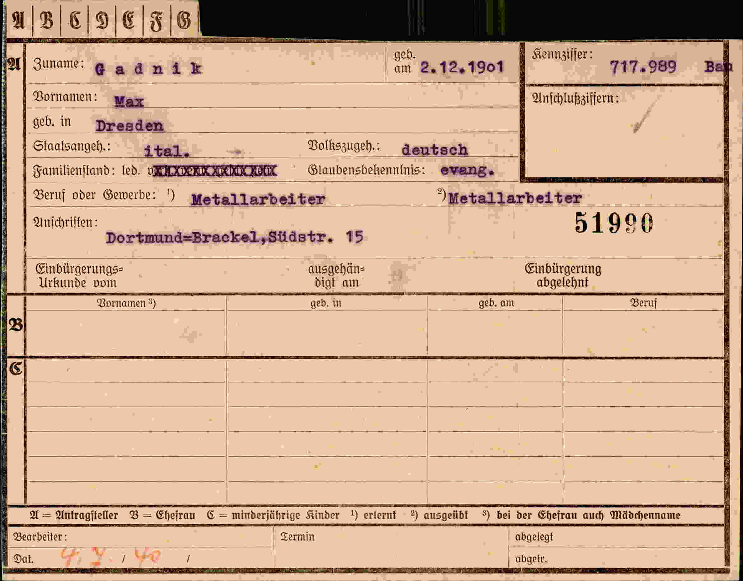 Dokument für Max Gadnik