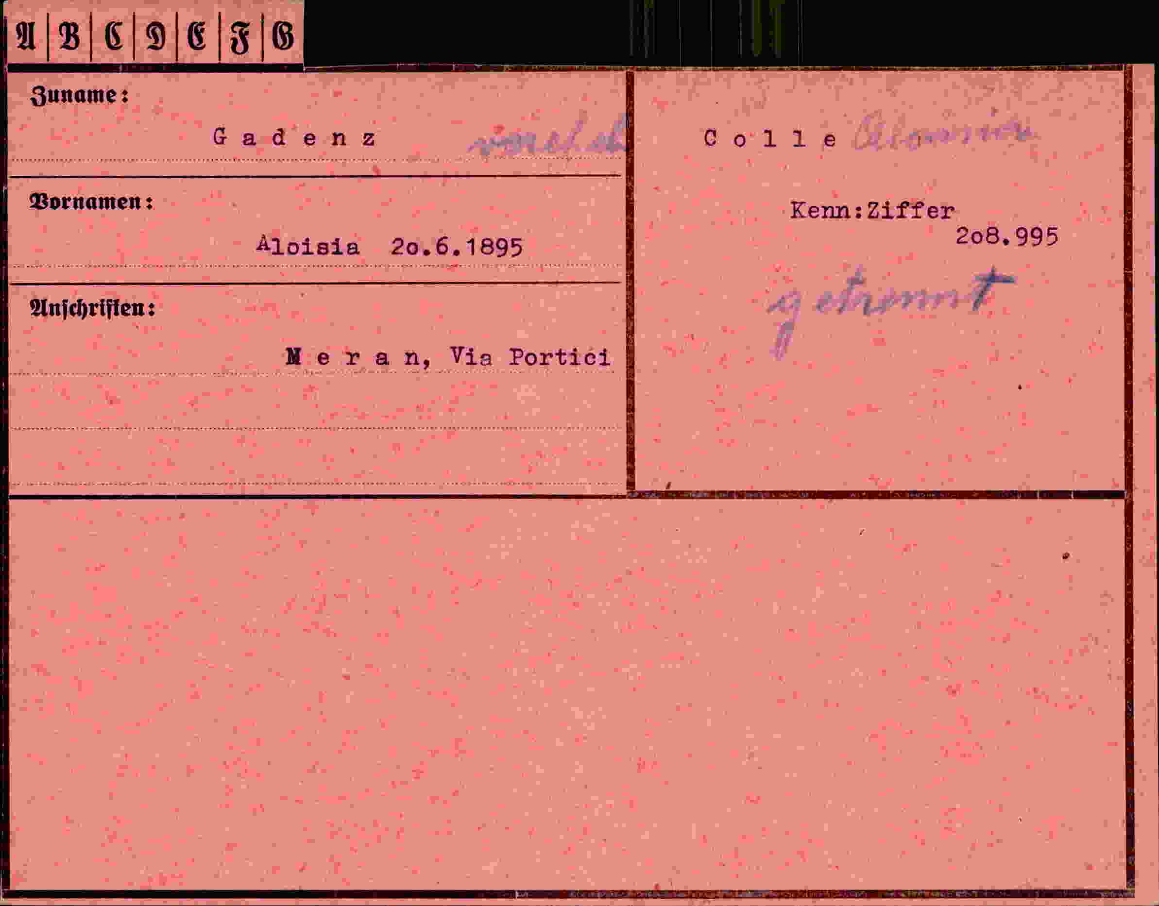 Dokument für Aloisia Gadenz