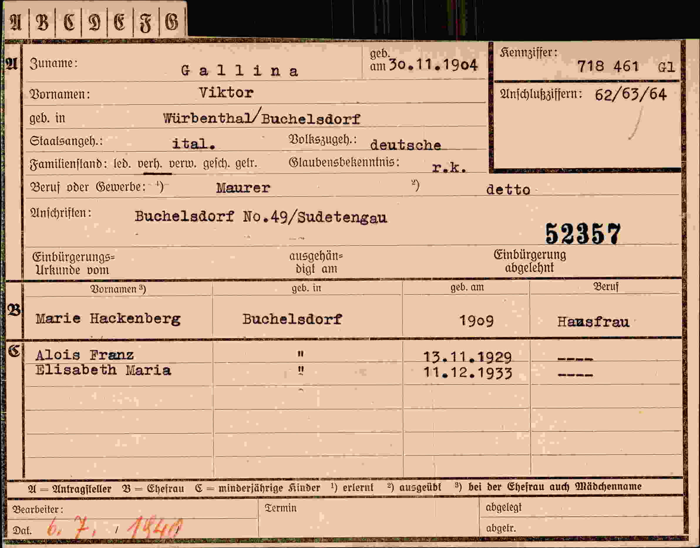 Dokument für Viktor Gallina