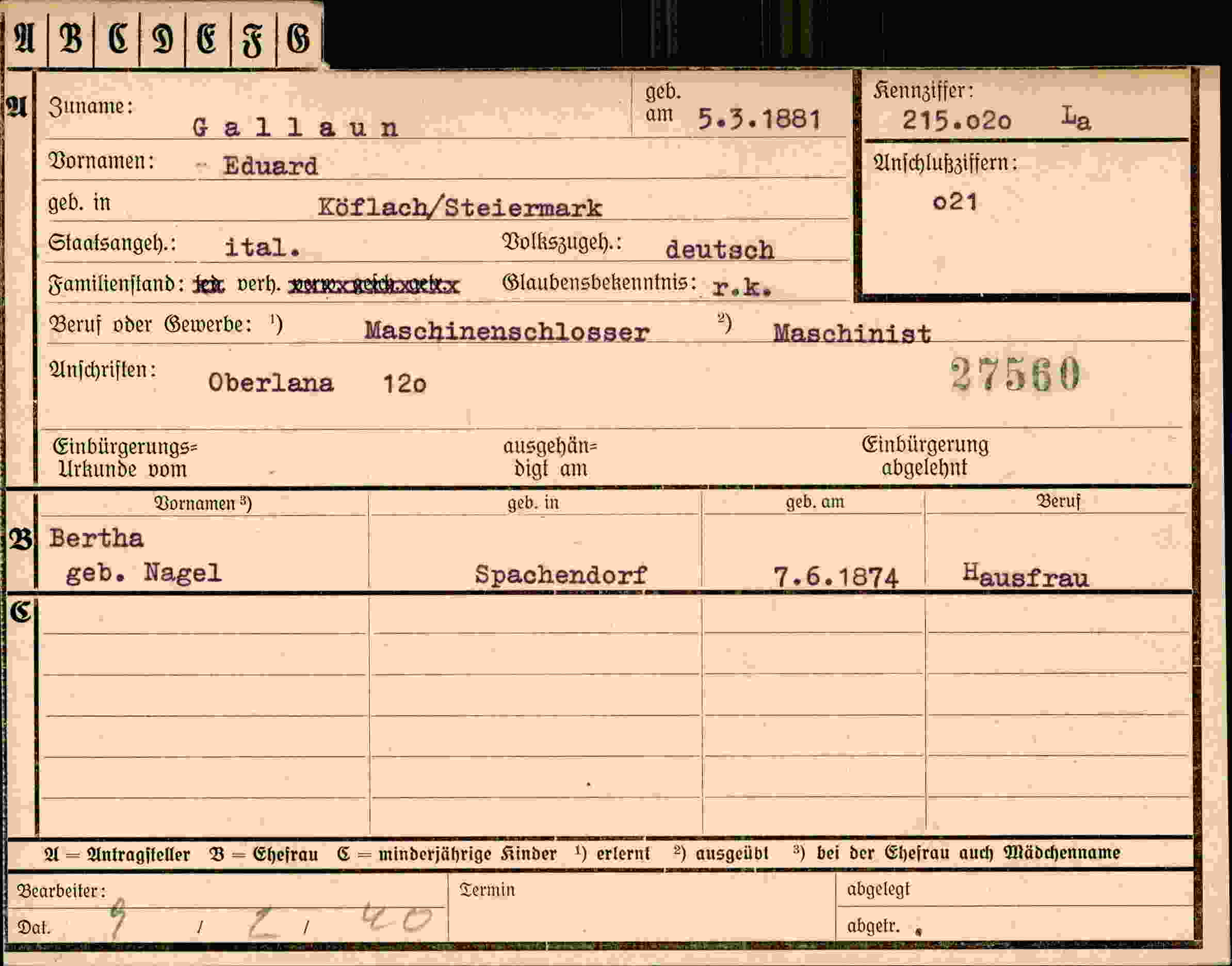 Dokument für Eduard Gallaun