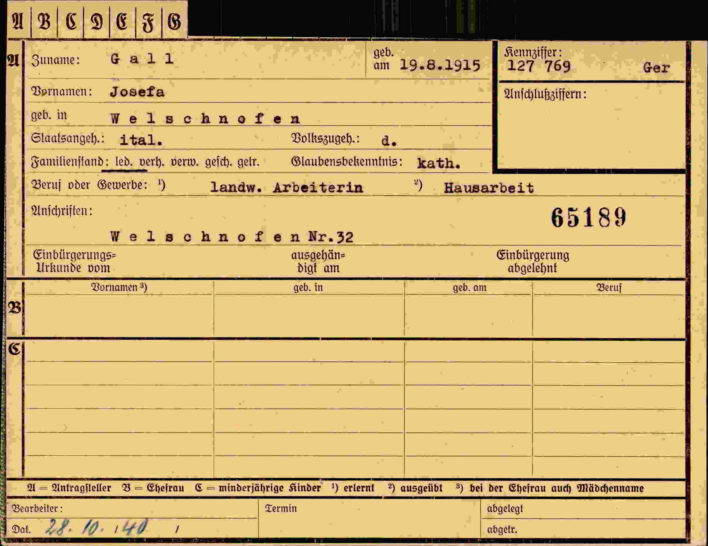 Dokument für Josefa Gall