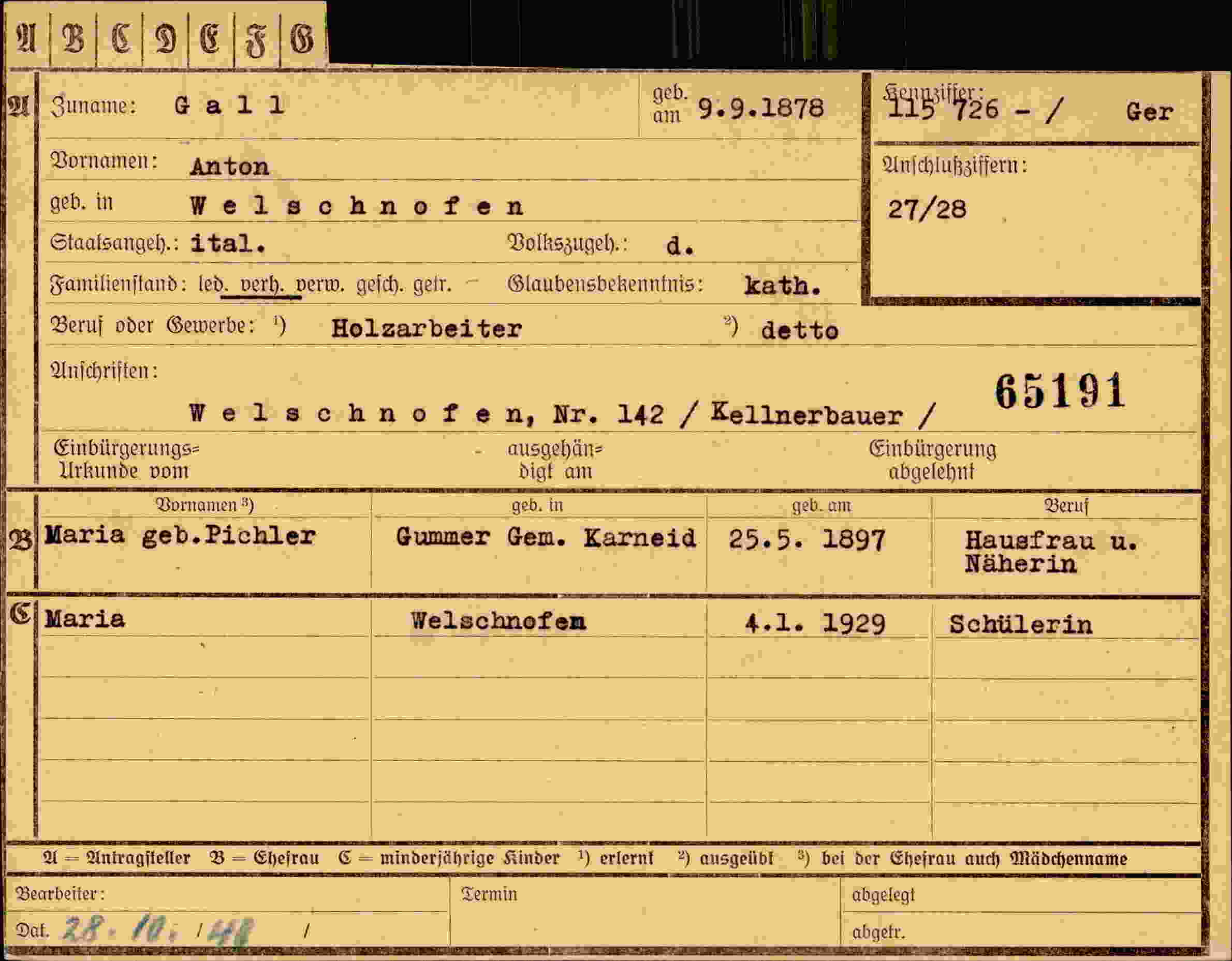 Dokument für Anton Gall
