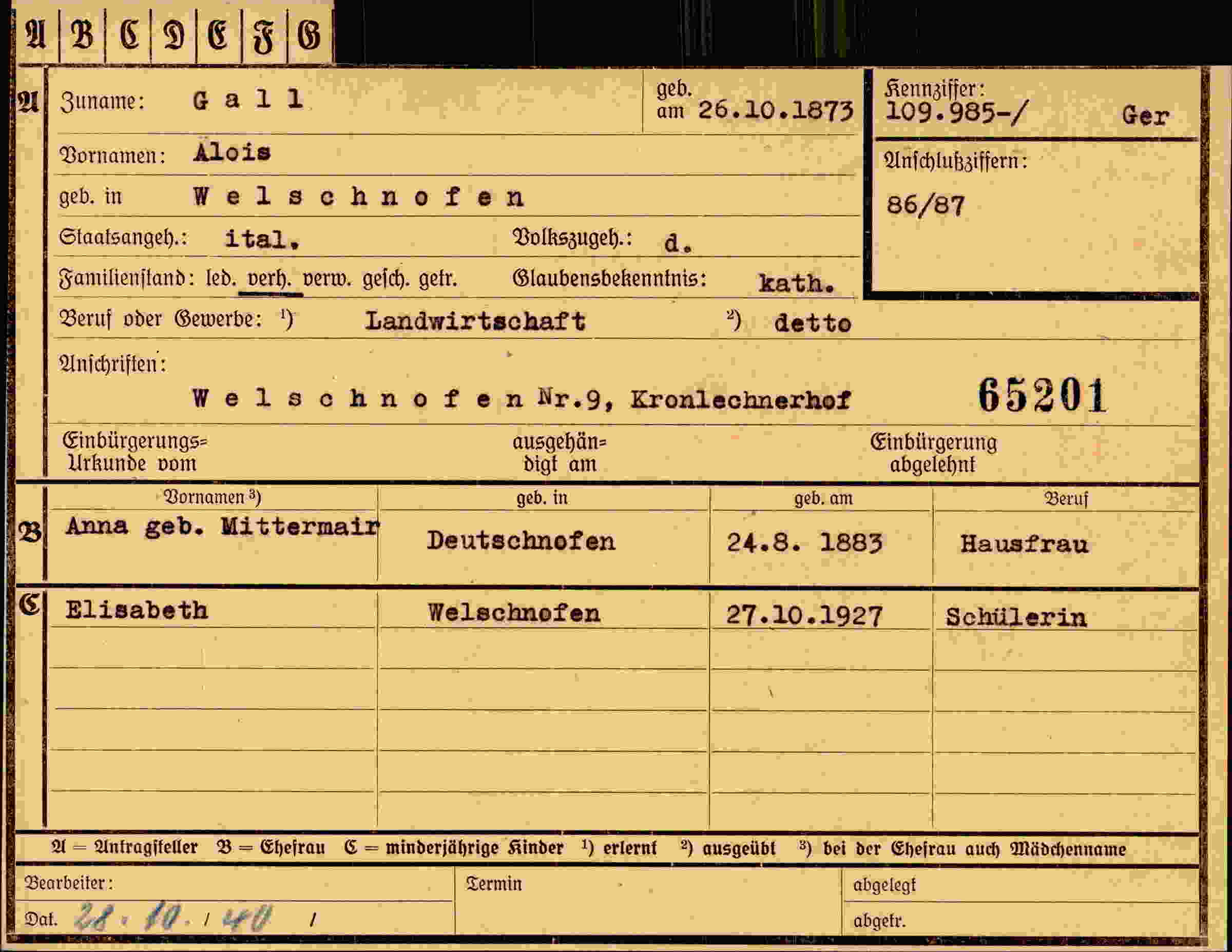 Dokument für Alois Gall