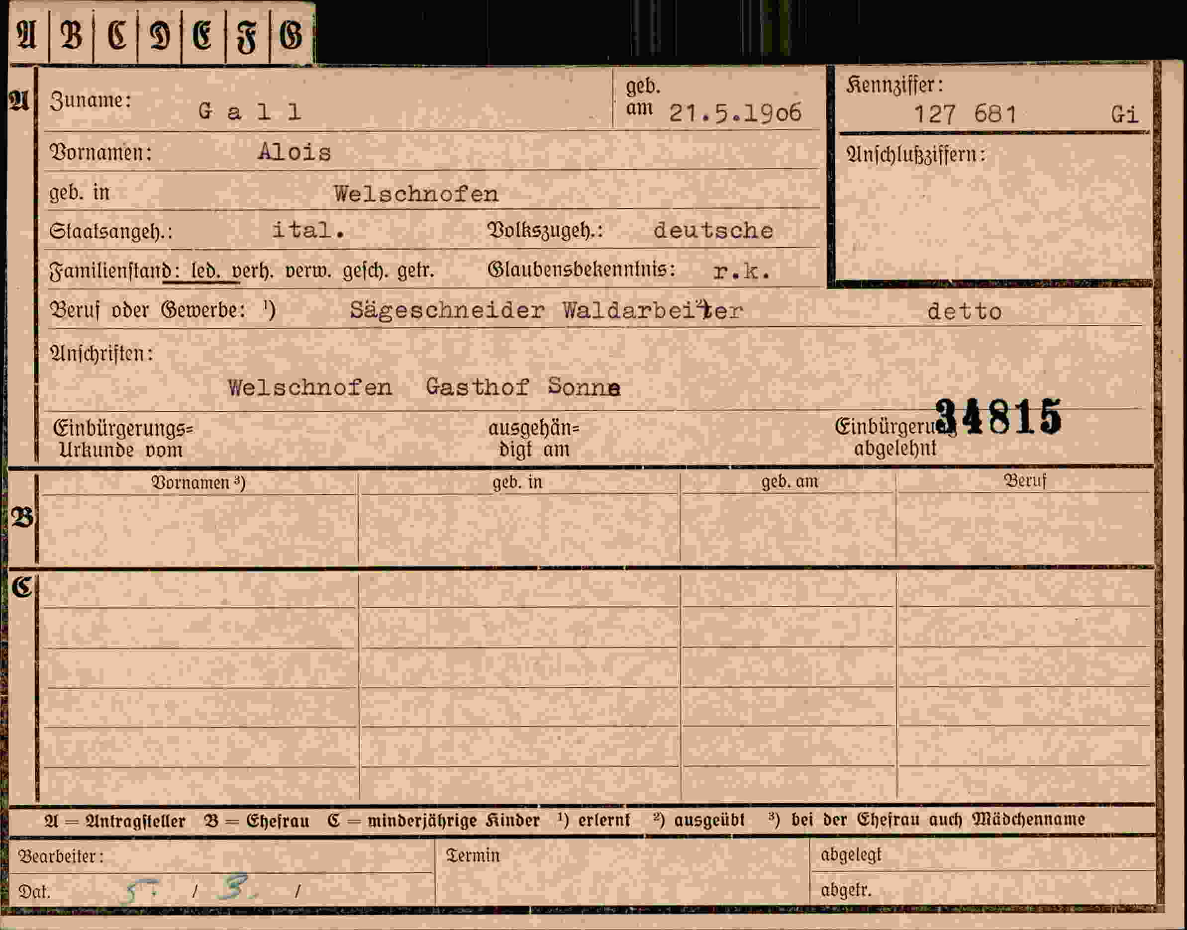 Dokument für Alois Gall