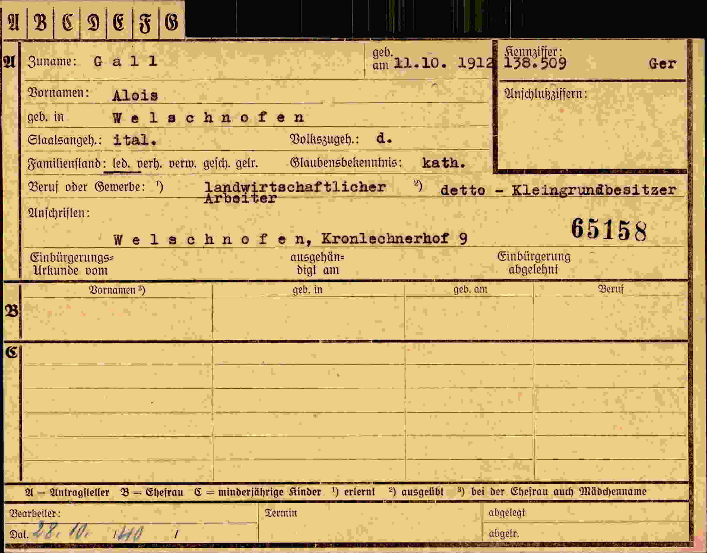 Dokument für Alois Gall