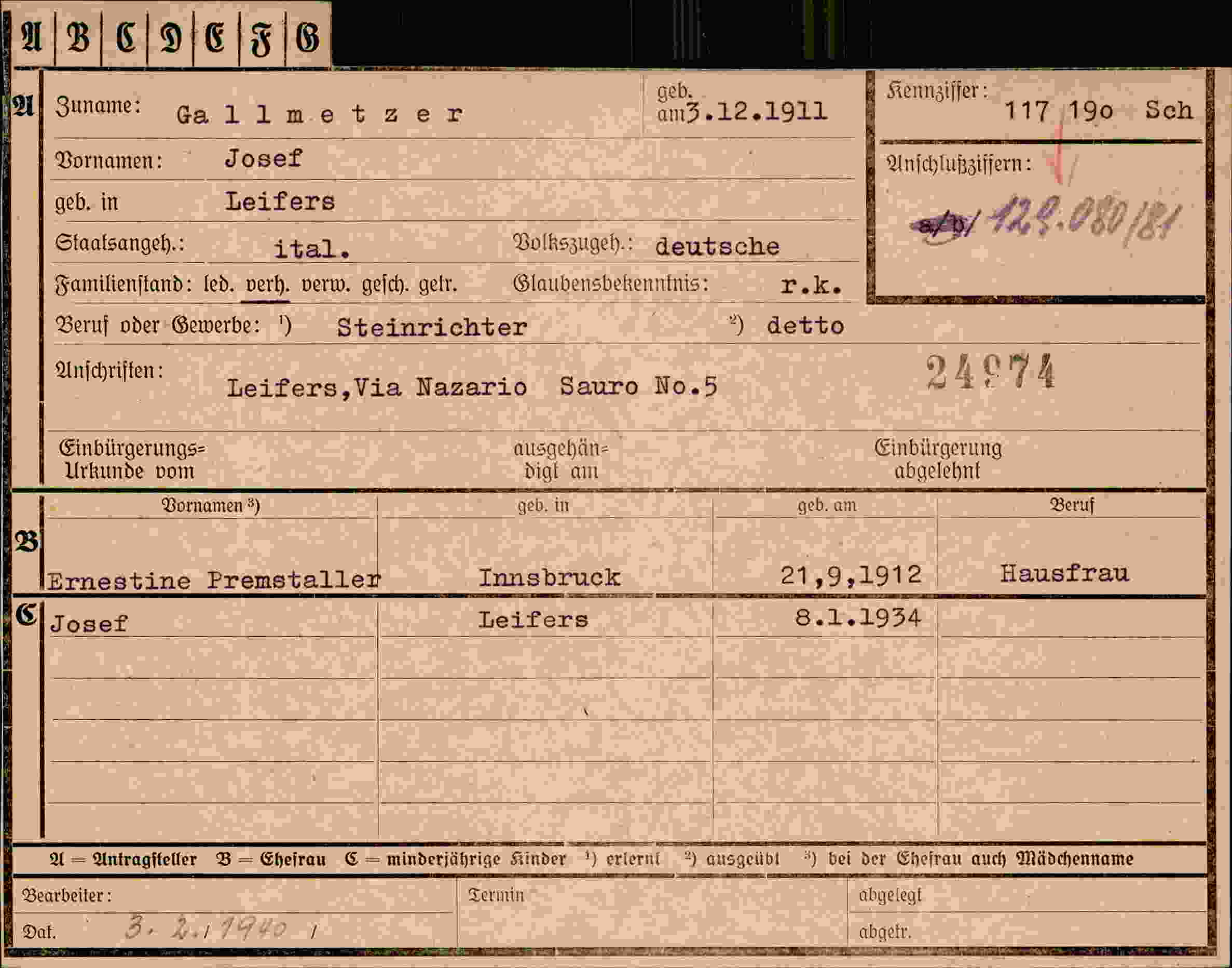Vorderseite des Dokuments
