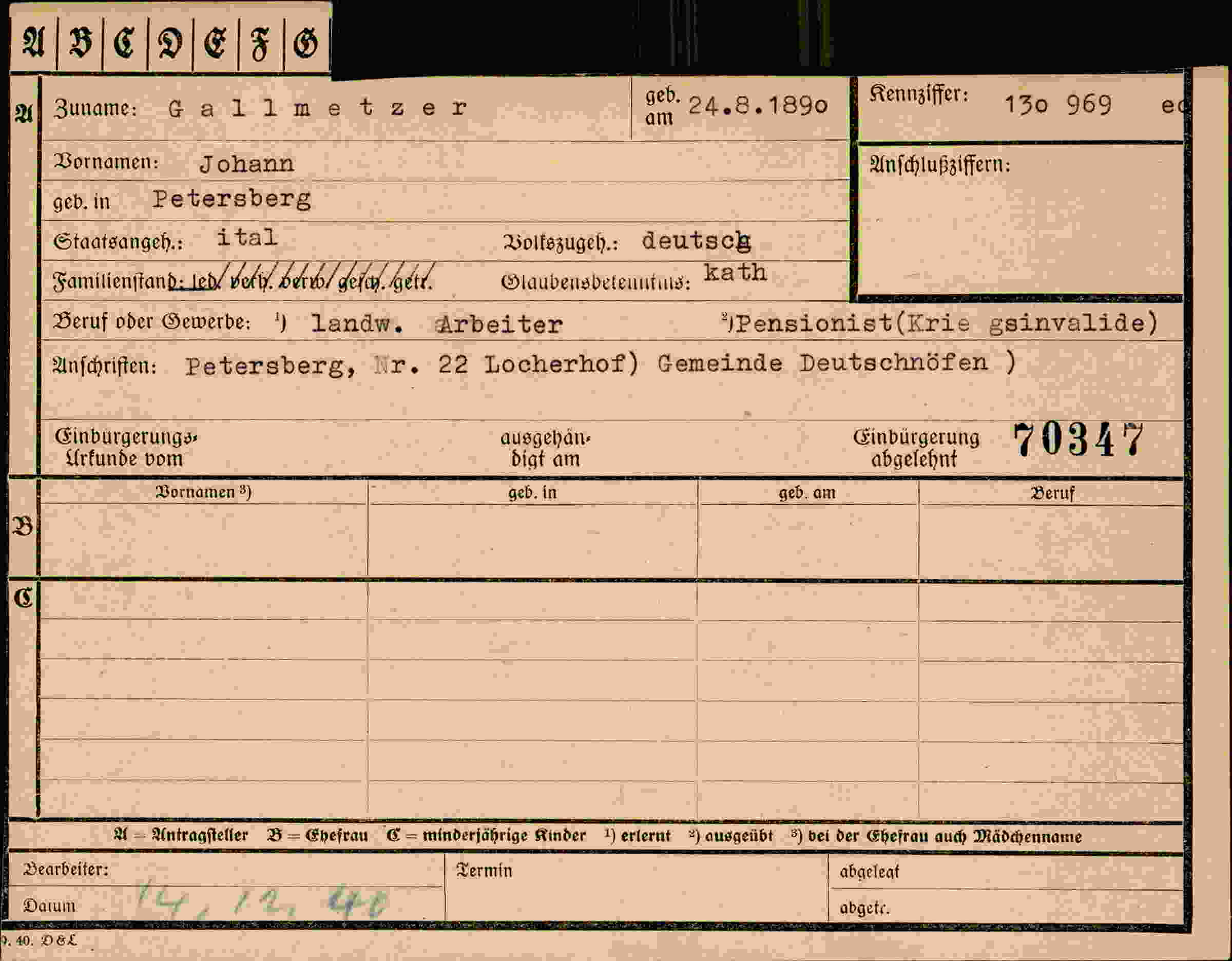 Dokument für Johann Gallmetzer