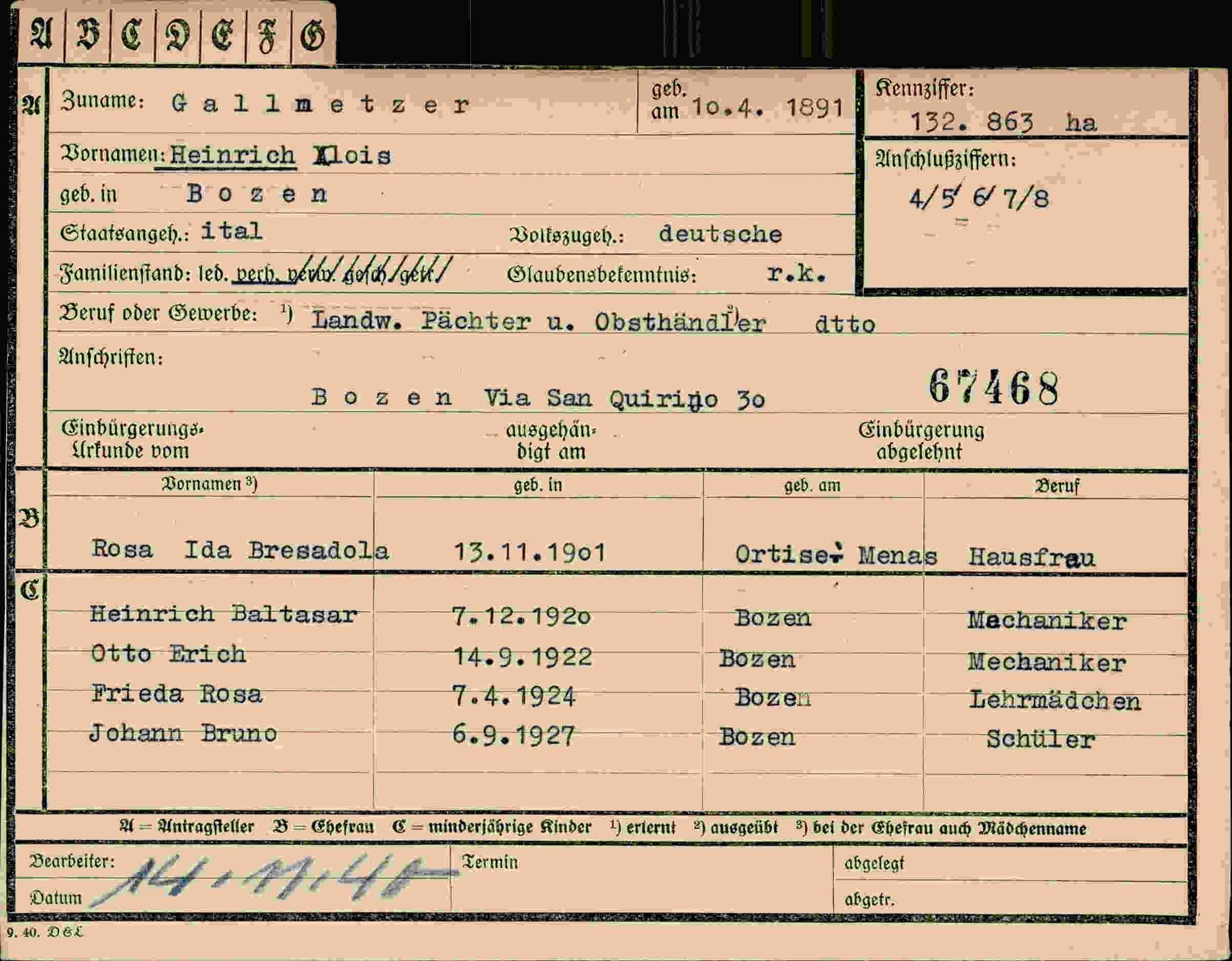 Dokument für Heinrich Gallmetzer