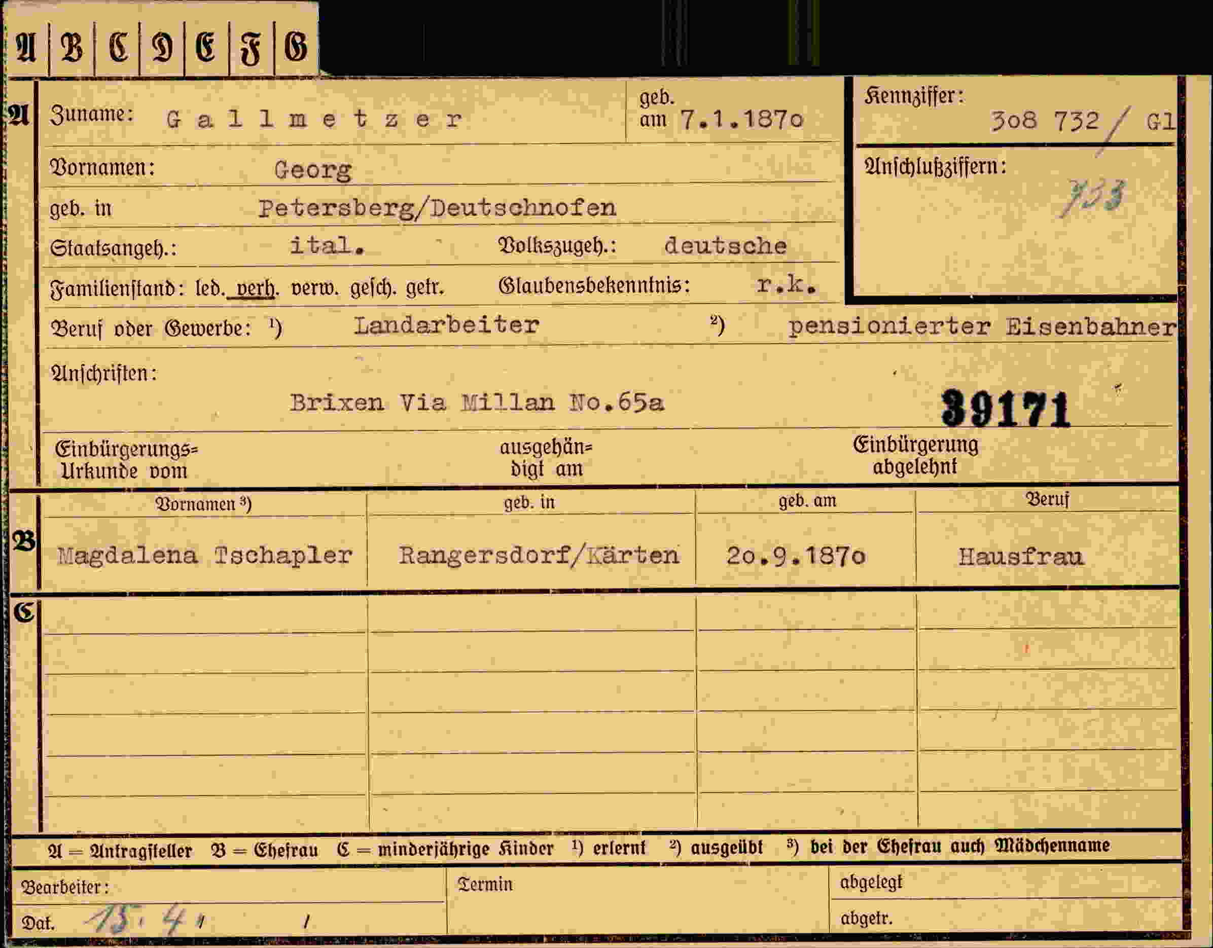 Dokument für Georg Gallmetzer
