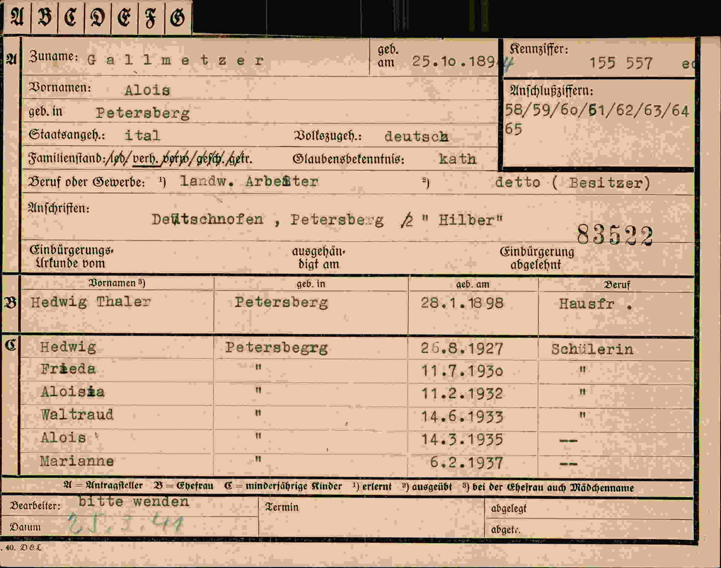Vorderseite des Dokuments