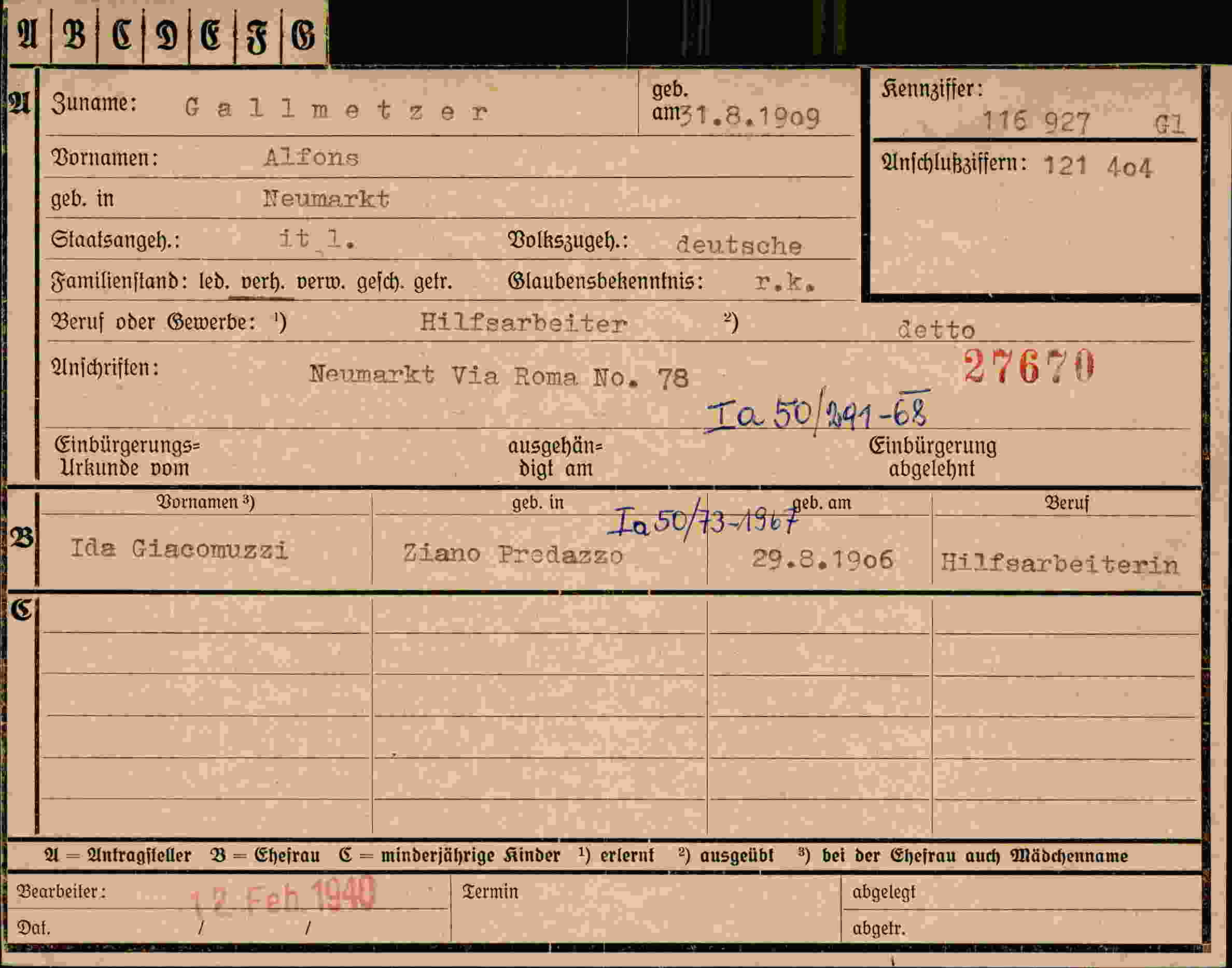 Dokument für Alfons Gallmetzer