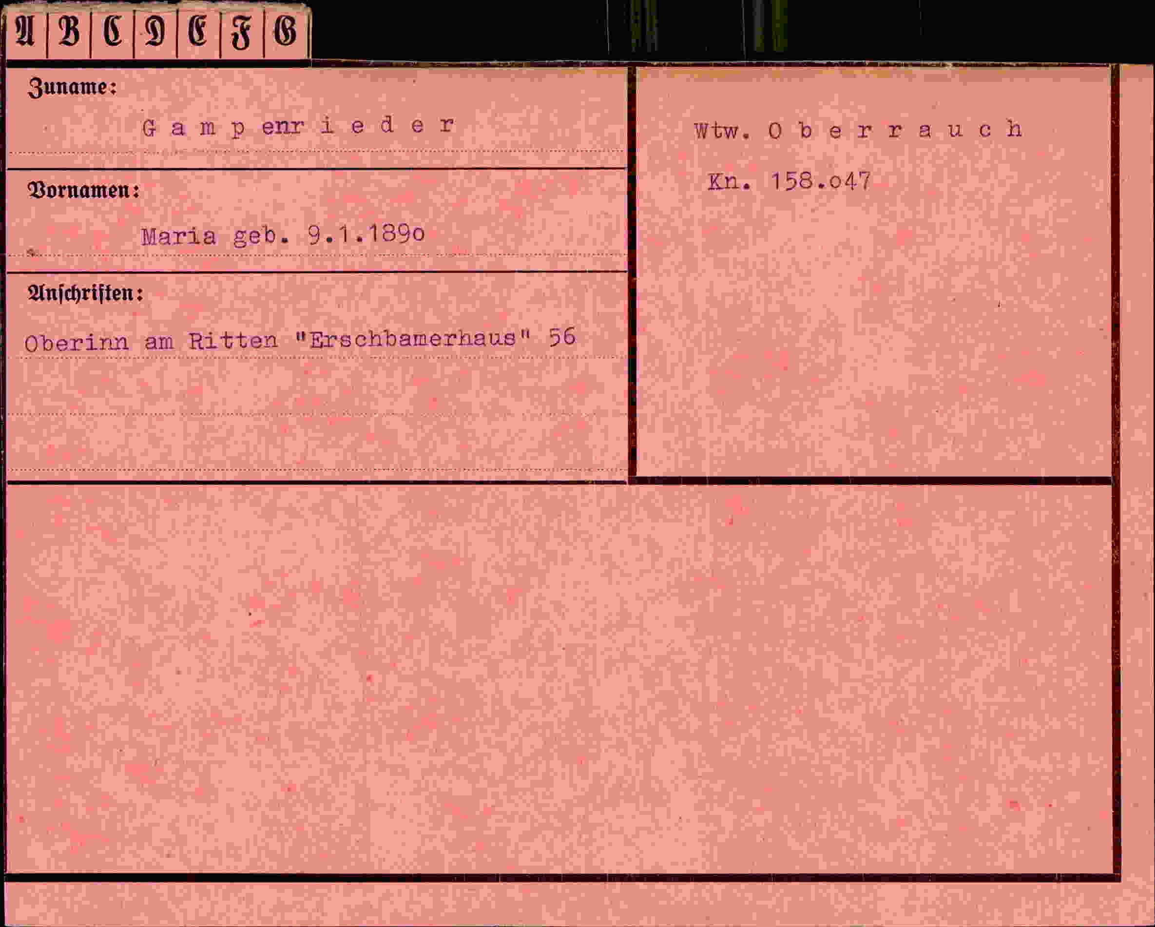 Dokument für Maria Gampenrieder