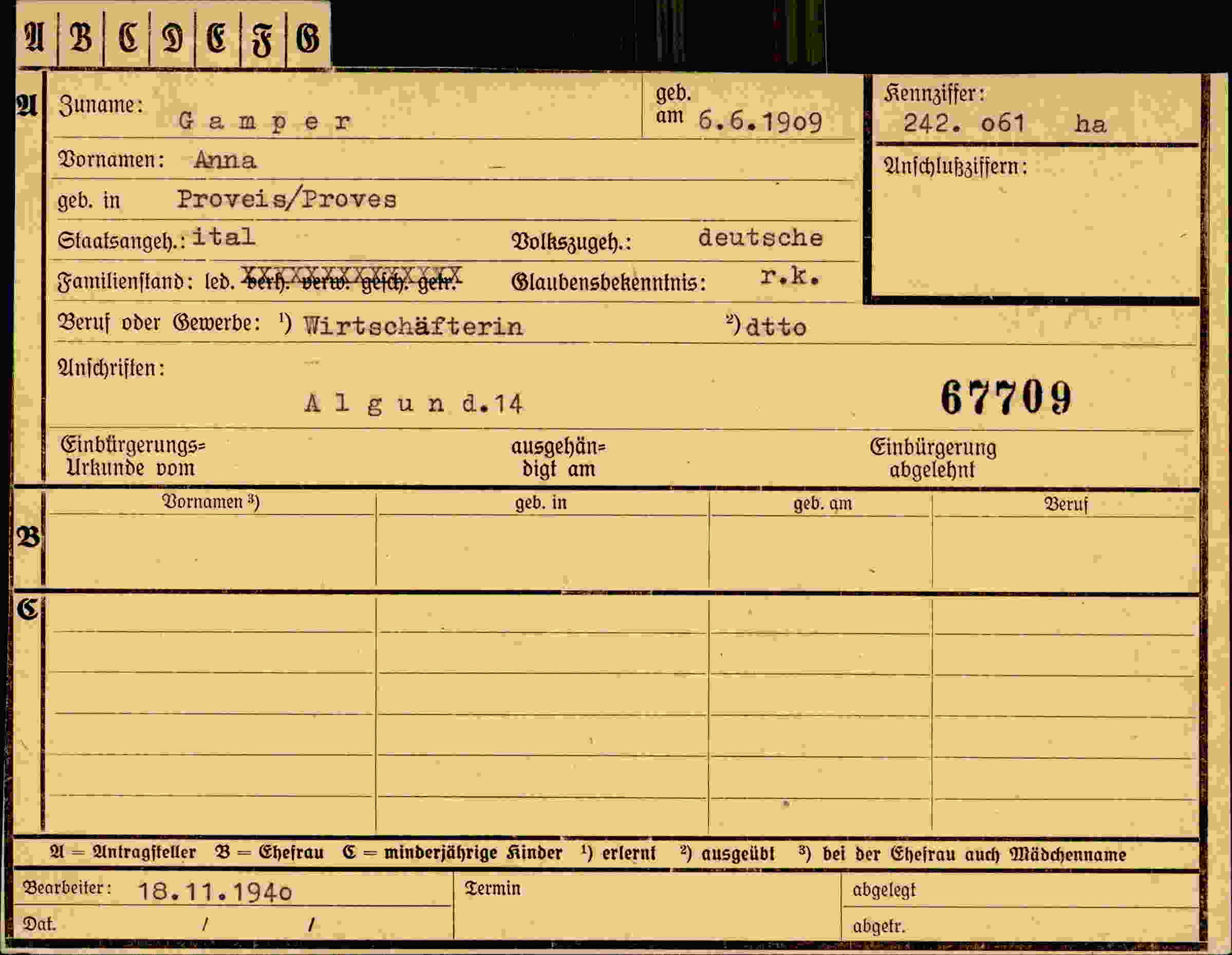 Dokument für Anna Gamper