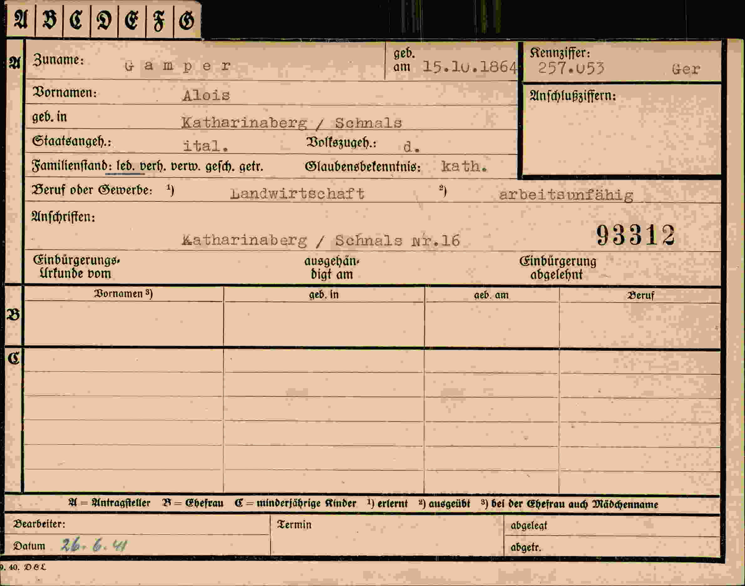 Dokument für Alois Gamper