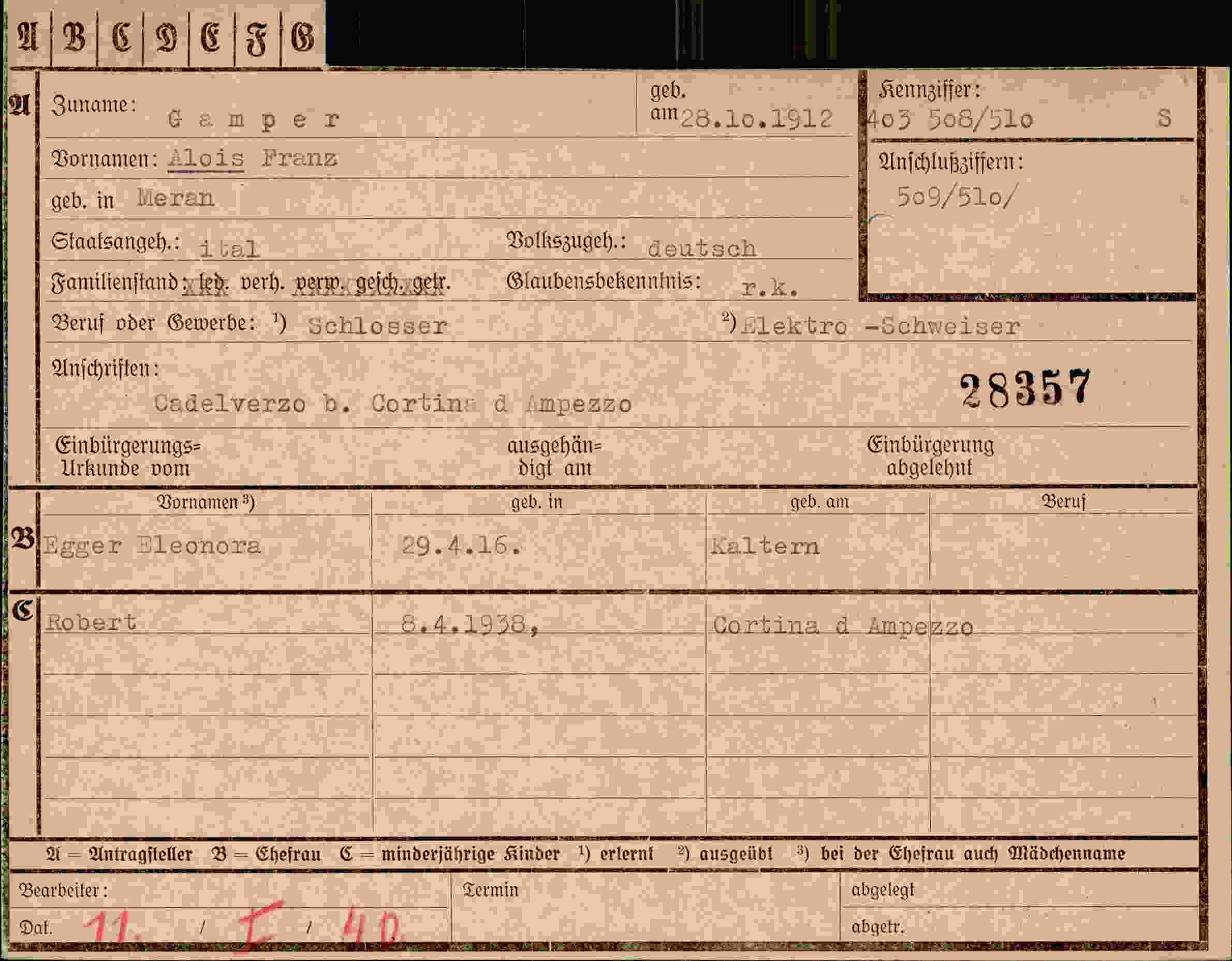 Dokument für Alois Franz Gamper