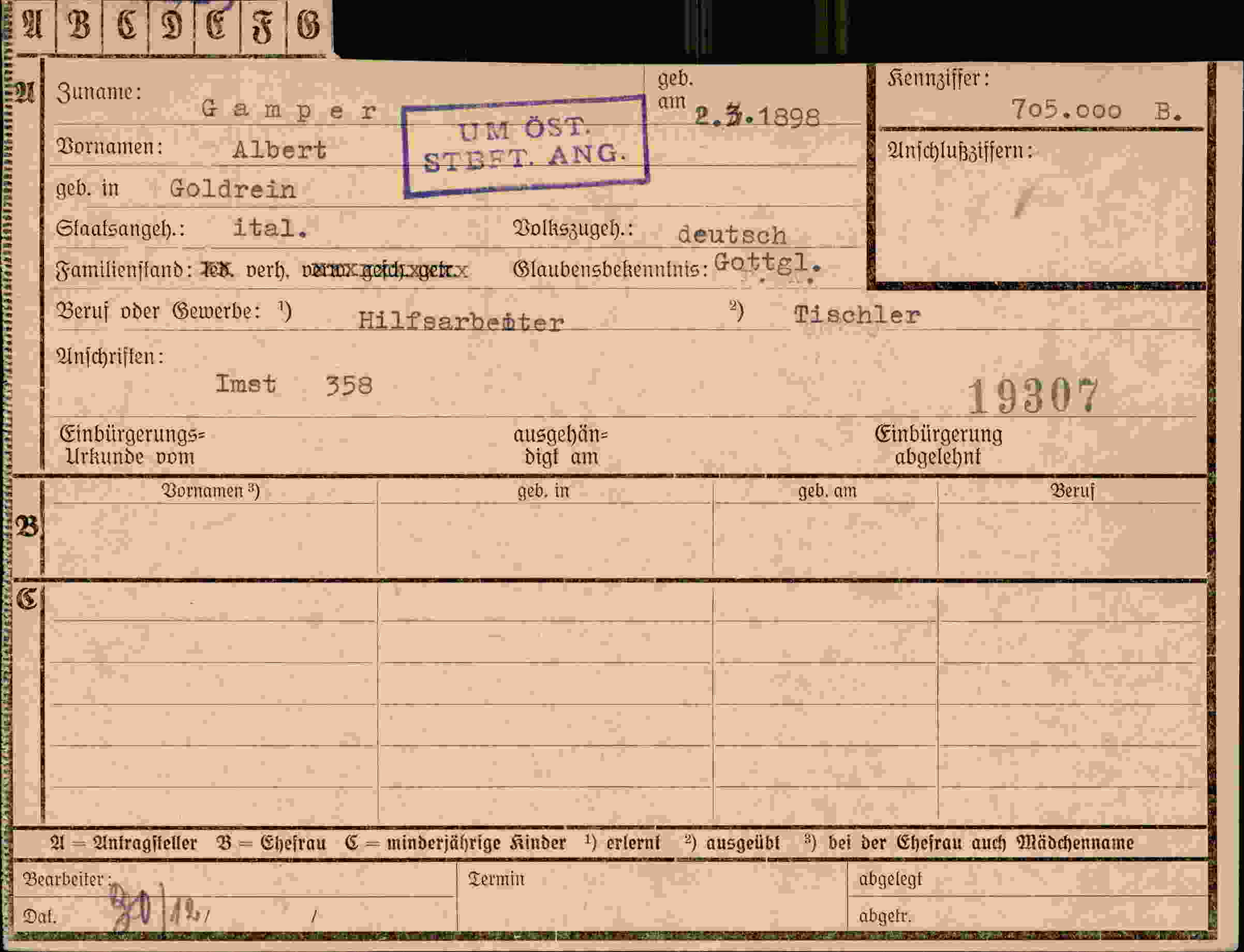 Dokument für Albert Gamper
