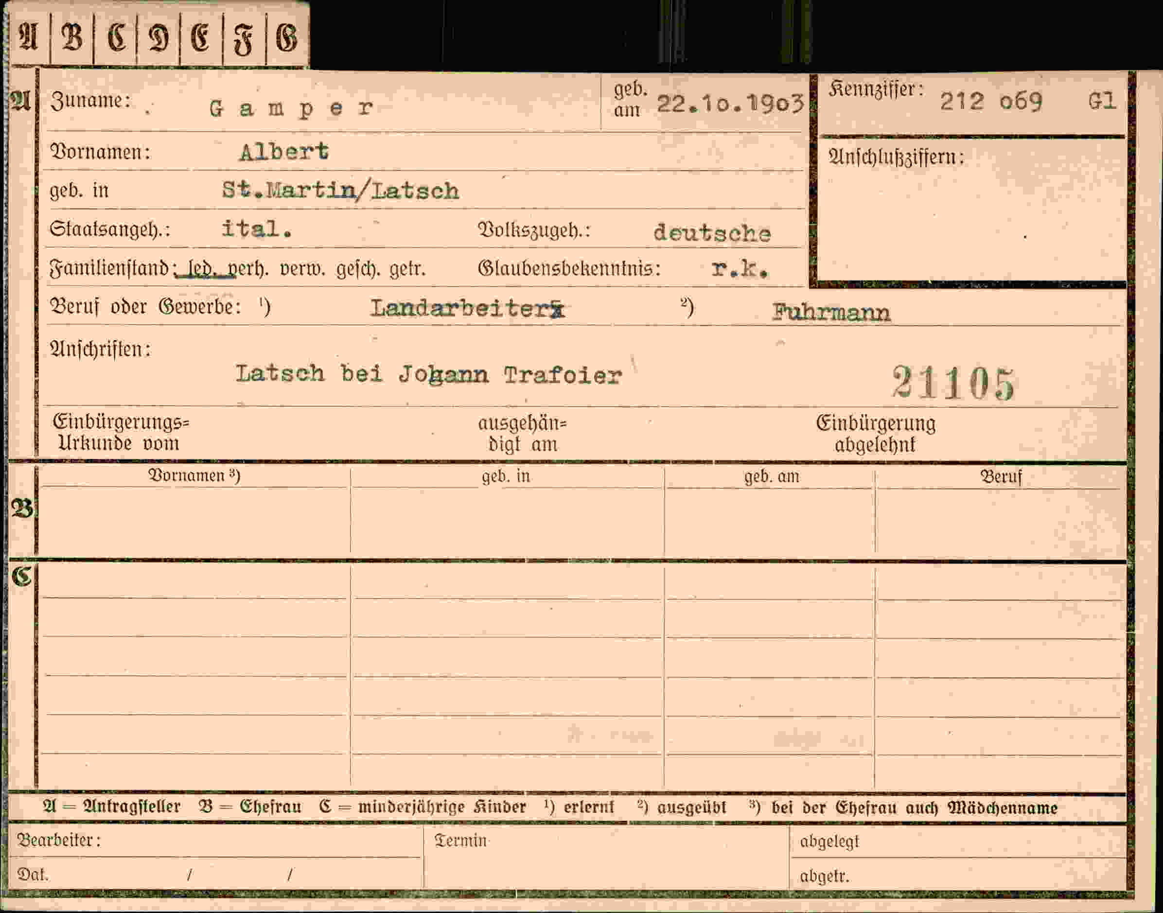 Dokument für Albert Gamper