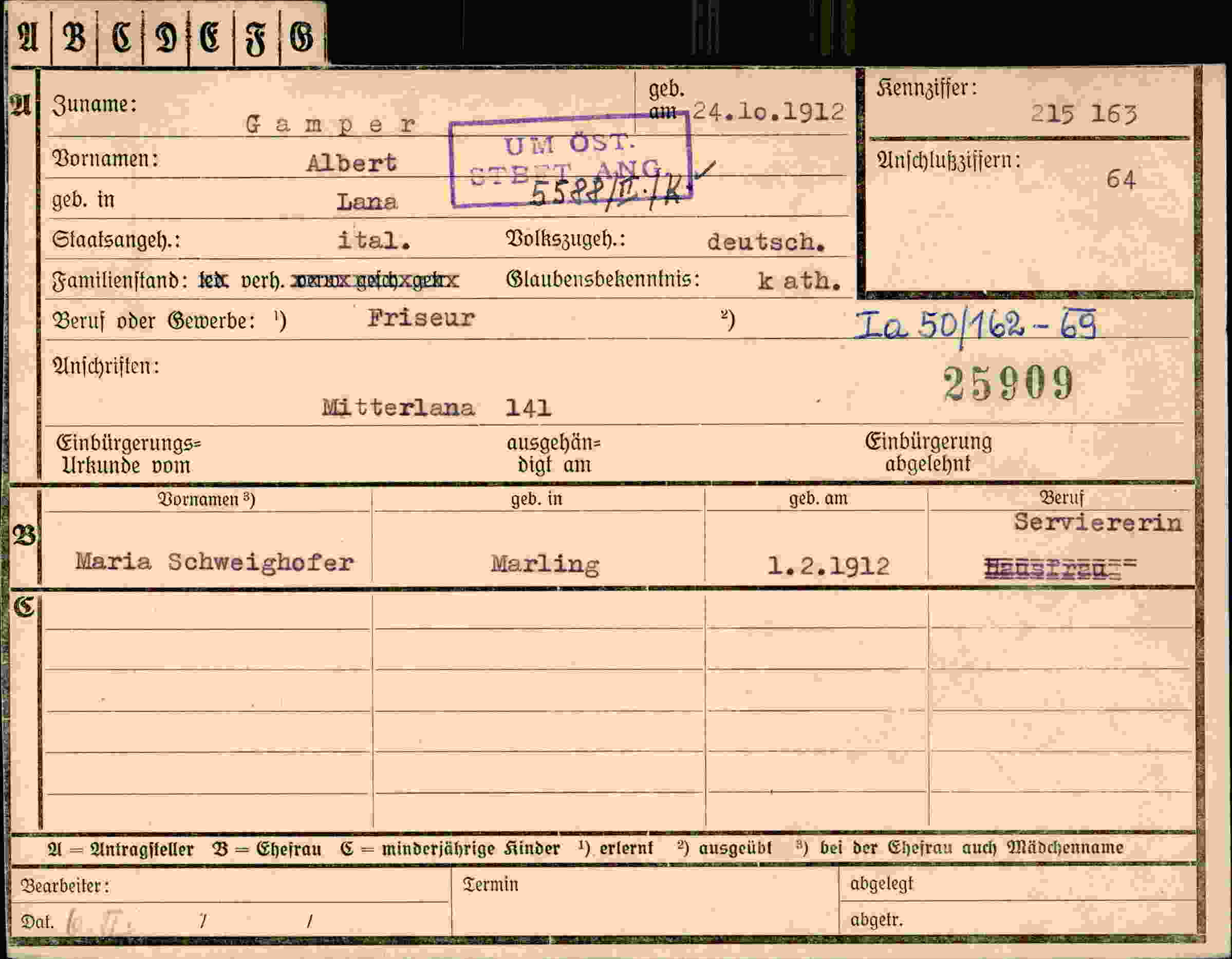 Dokument für Albert Gamper