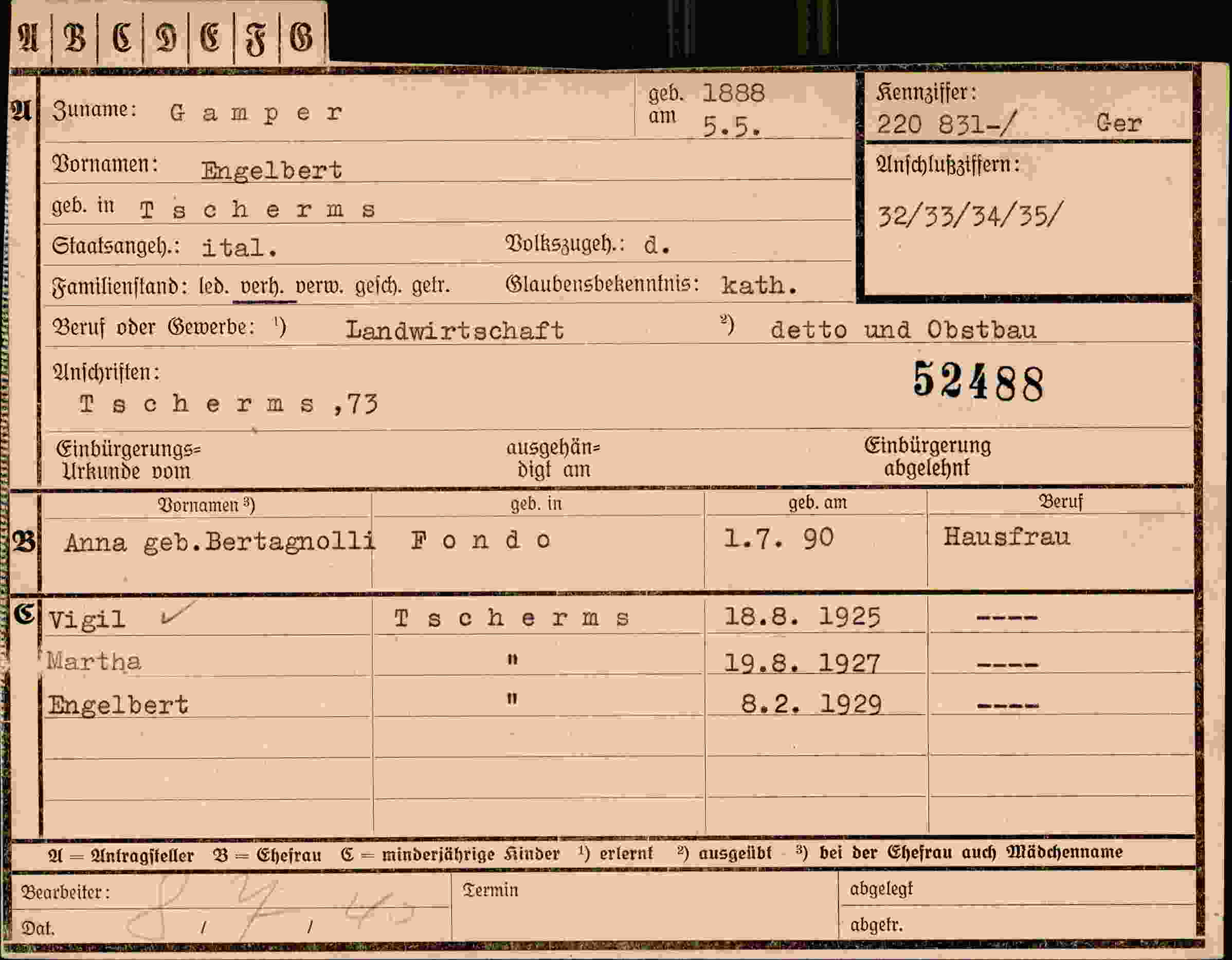 Dokument für Engelbert Gamper