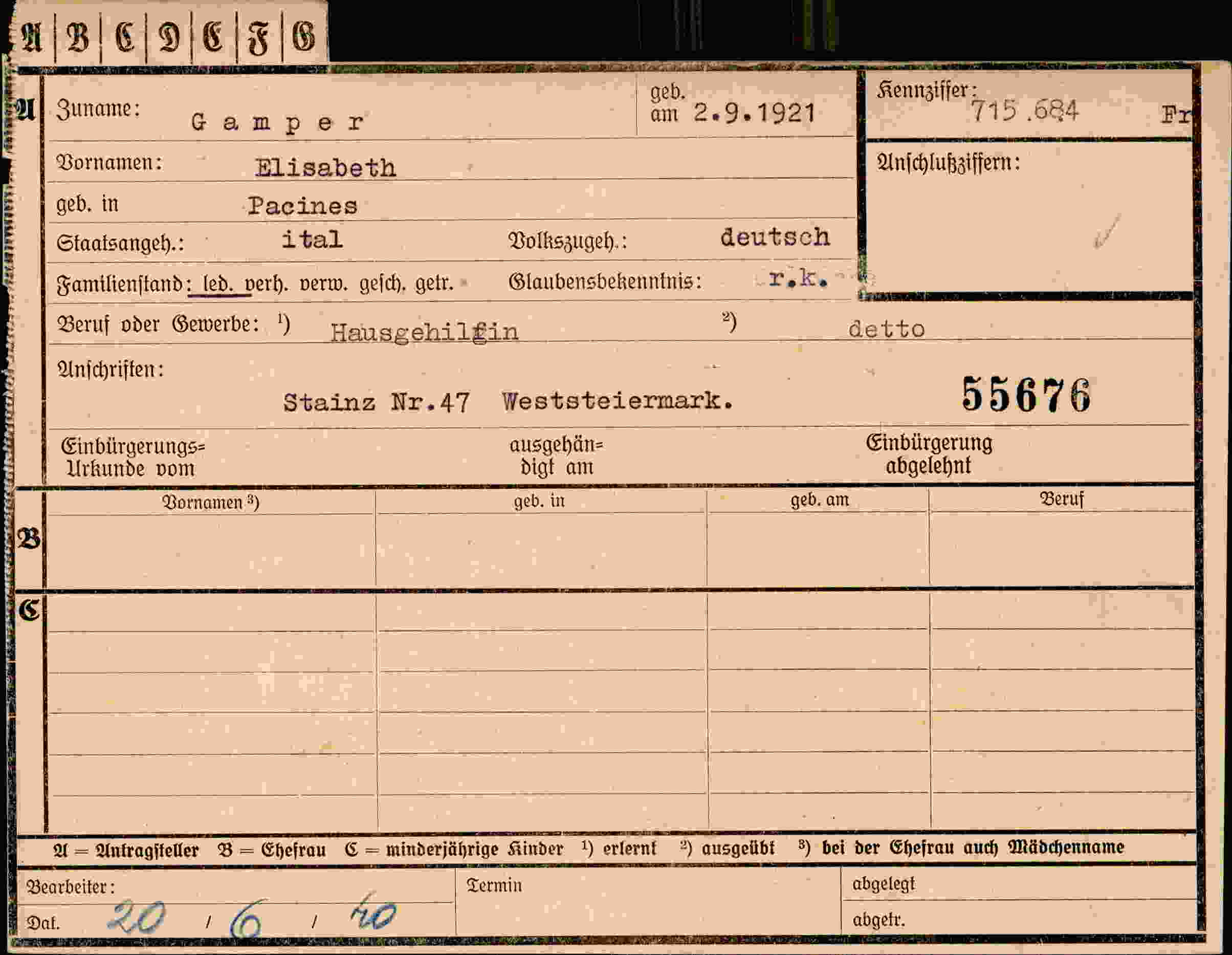 Dokument für Elisabeth Gamper