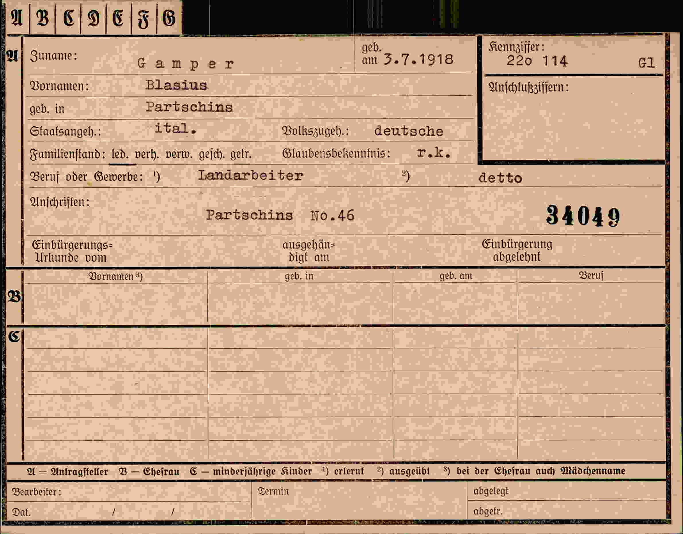 Vorderseite des Dokuments