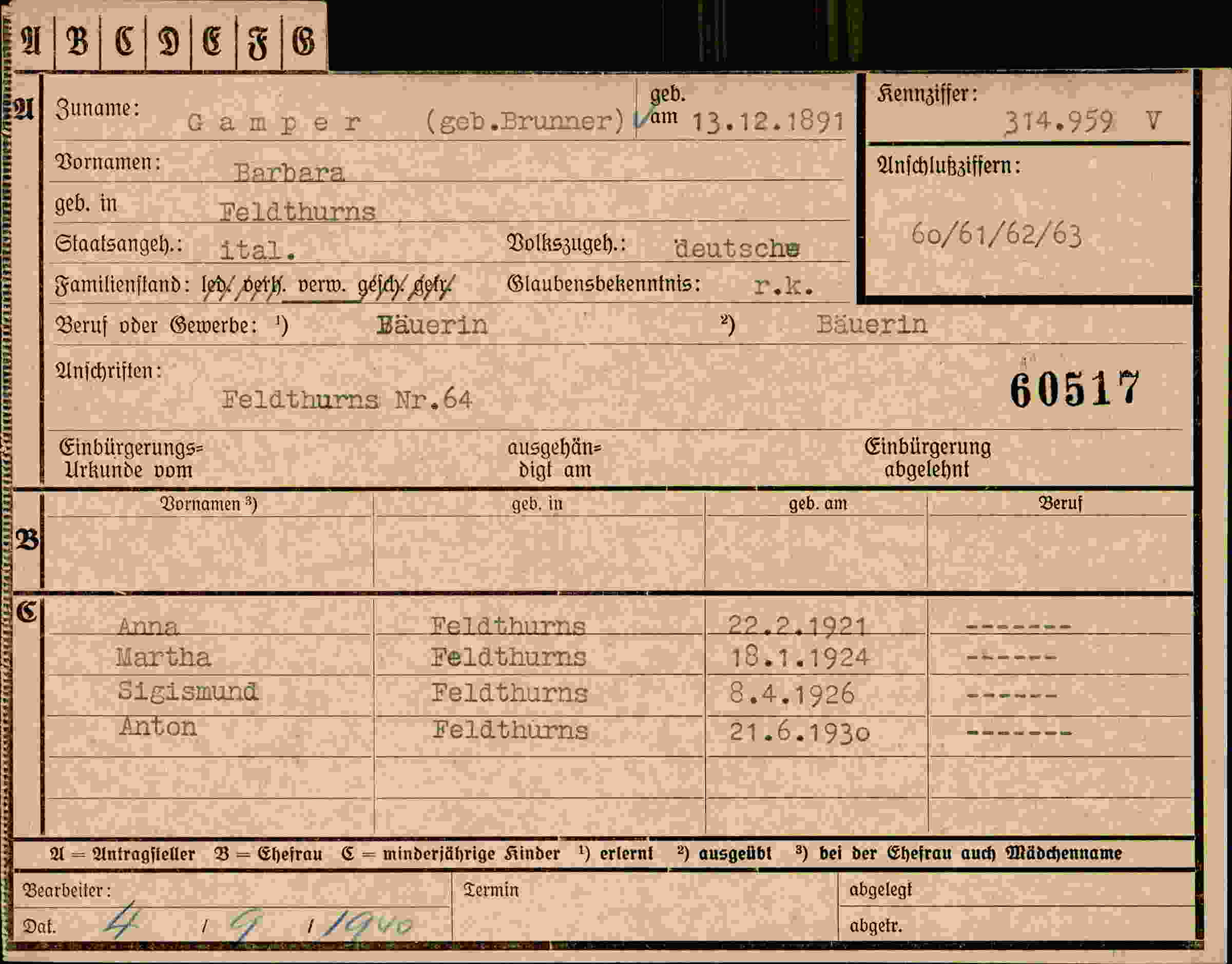 Vorderseite des Dokuments