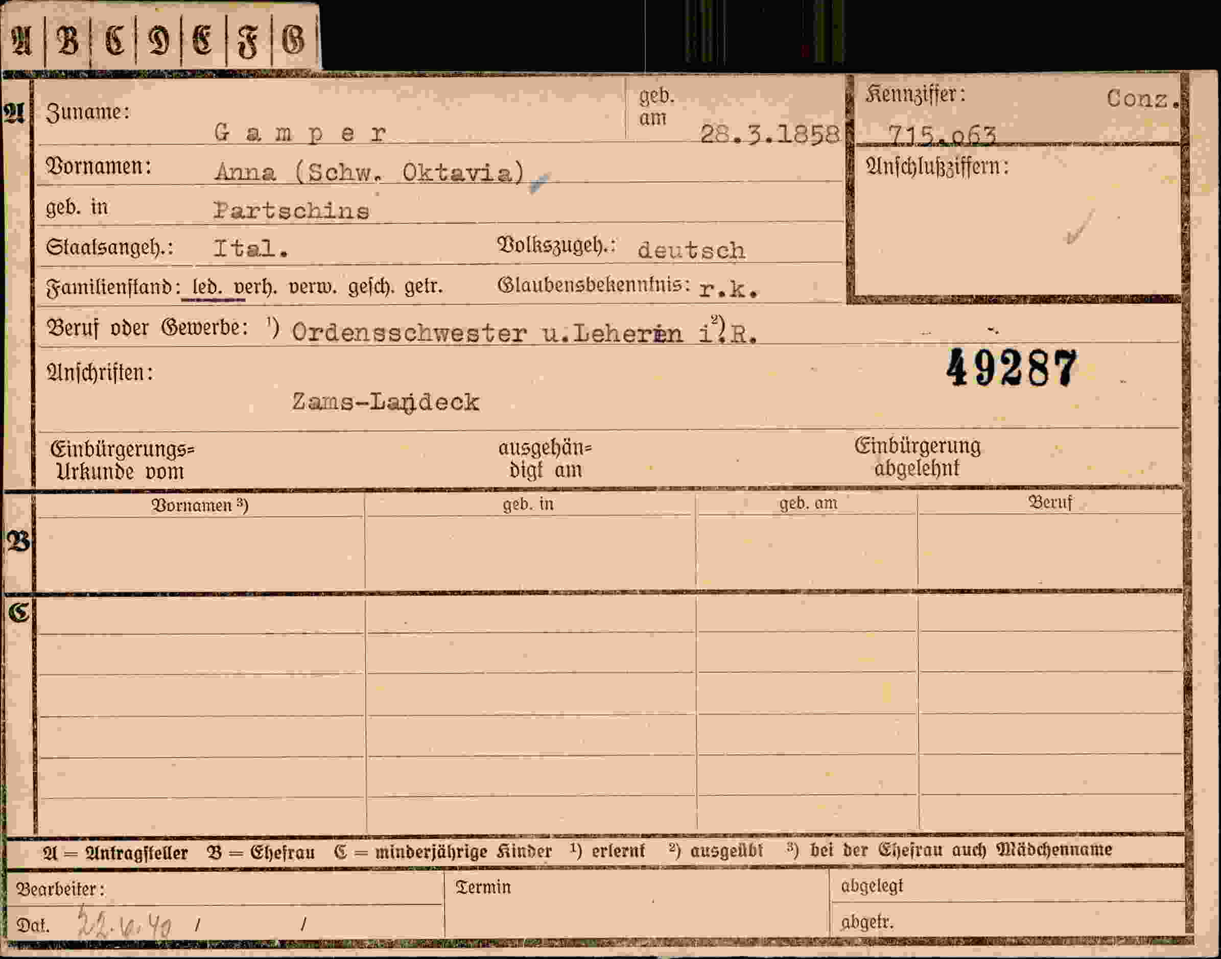 Dokument für Anna Gamper