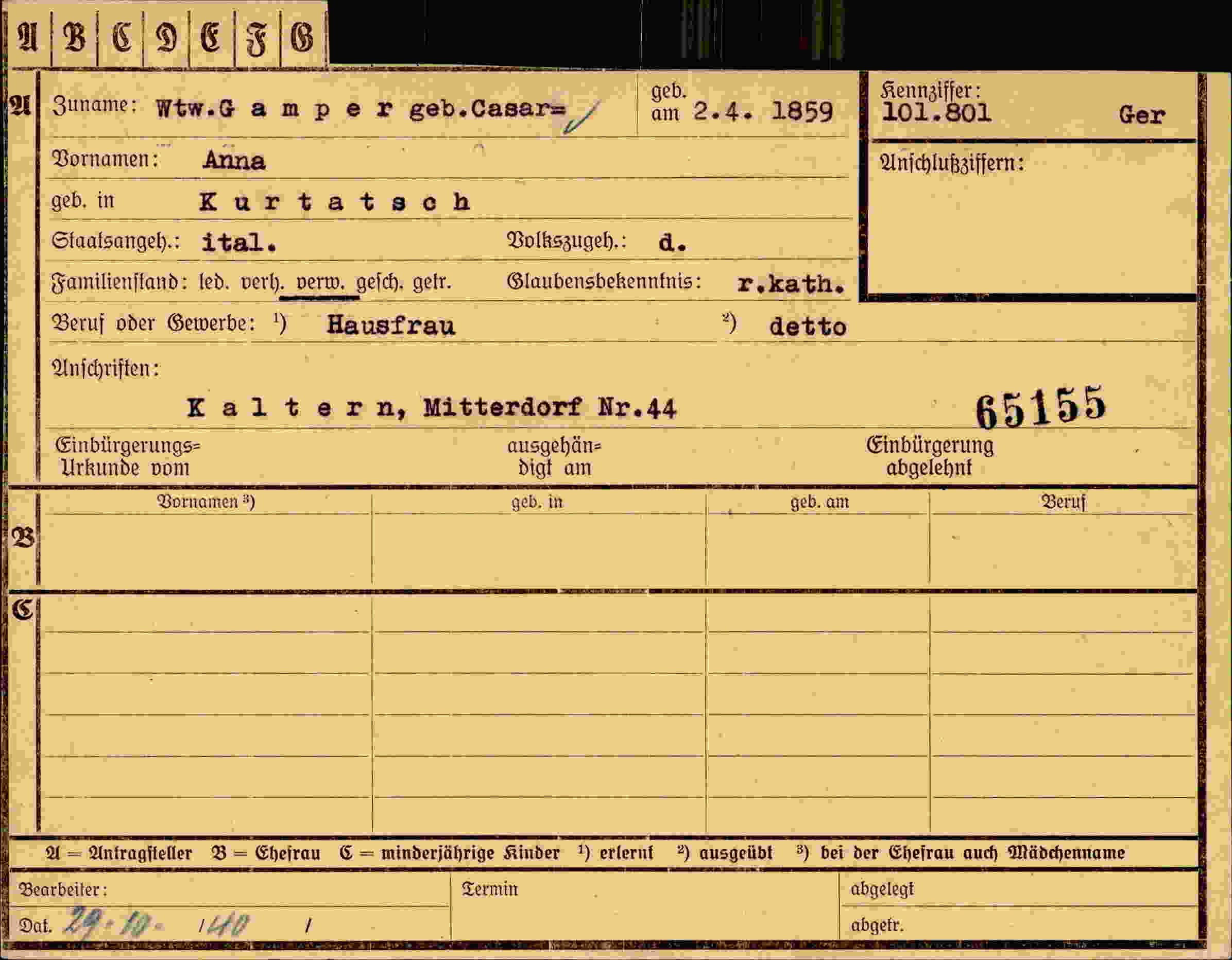 Dokument für Anna Gamper