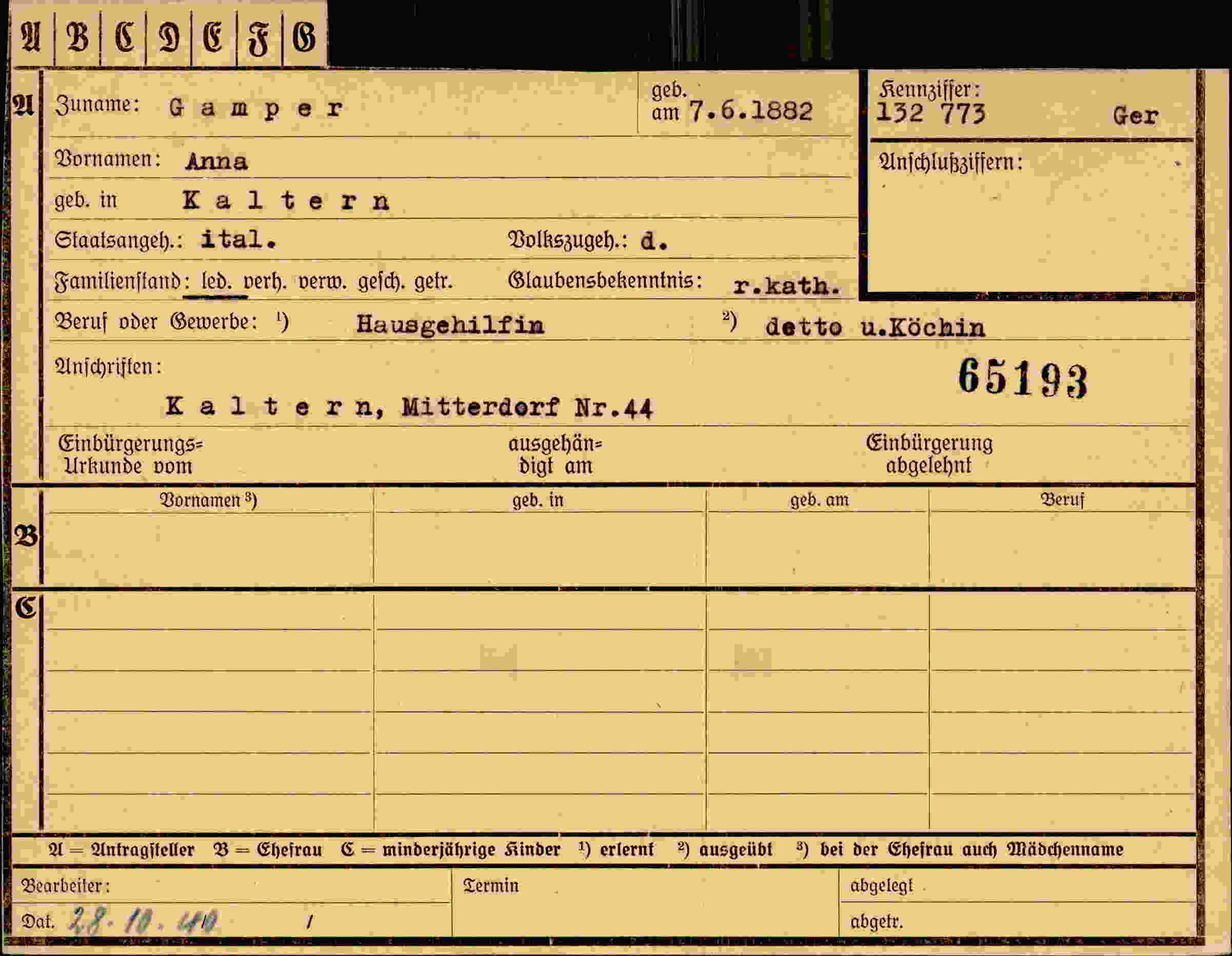 Dokument für Anna Gamper