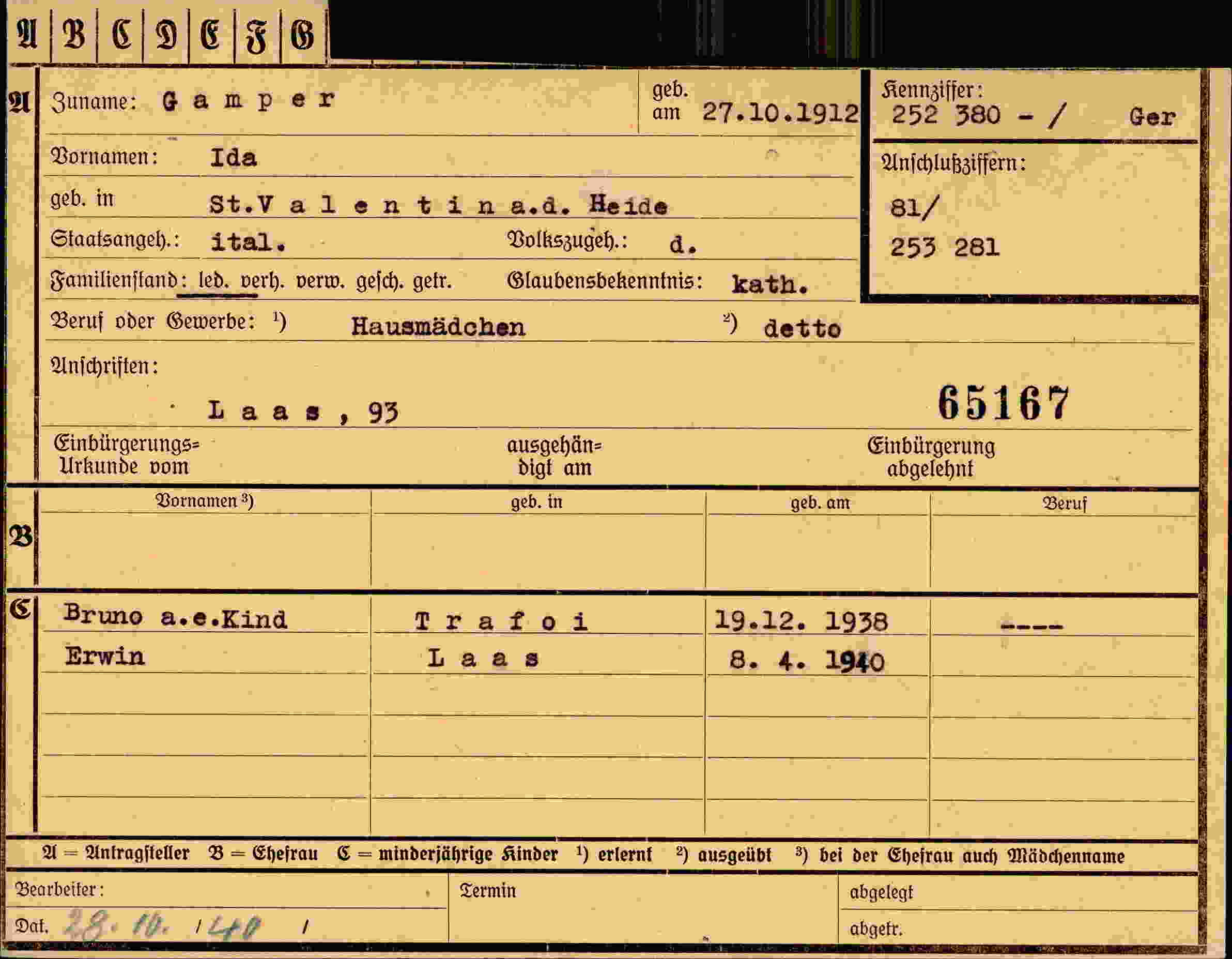 Dokument für Ida Gamper