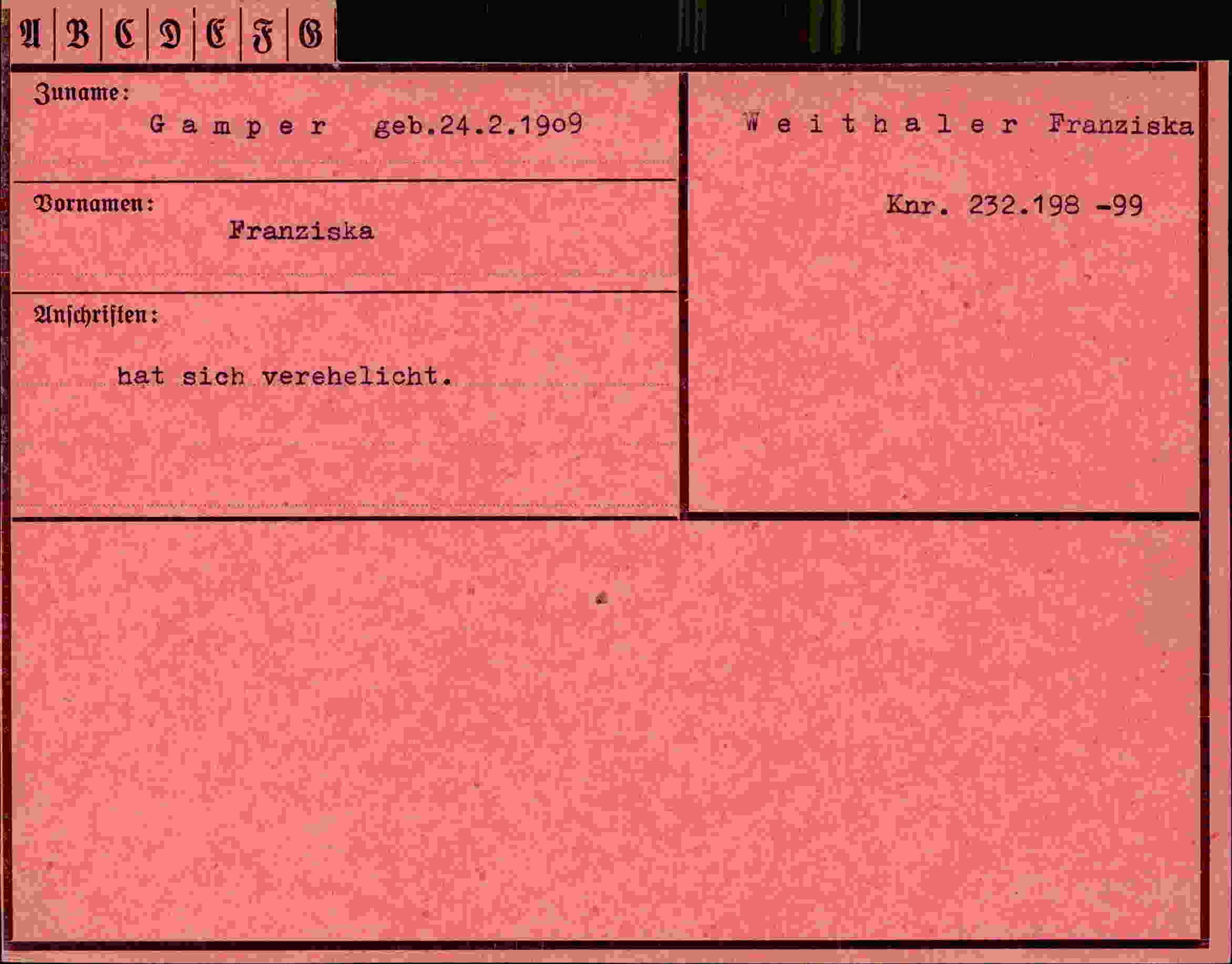 Dokument für Franziska Gamper