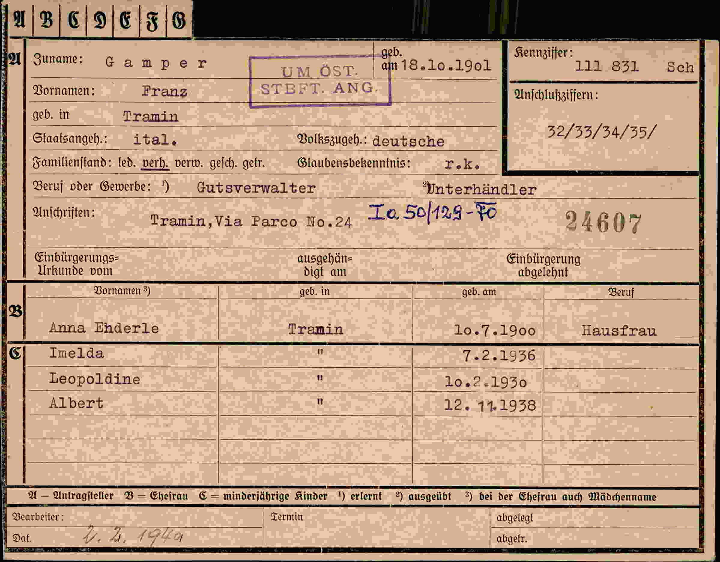 Dokument für Franz Gamper